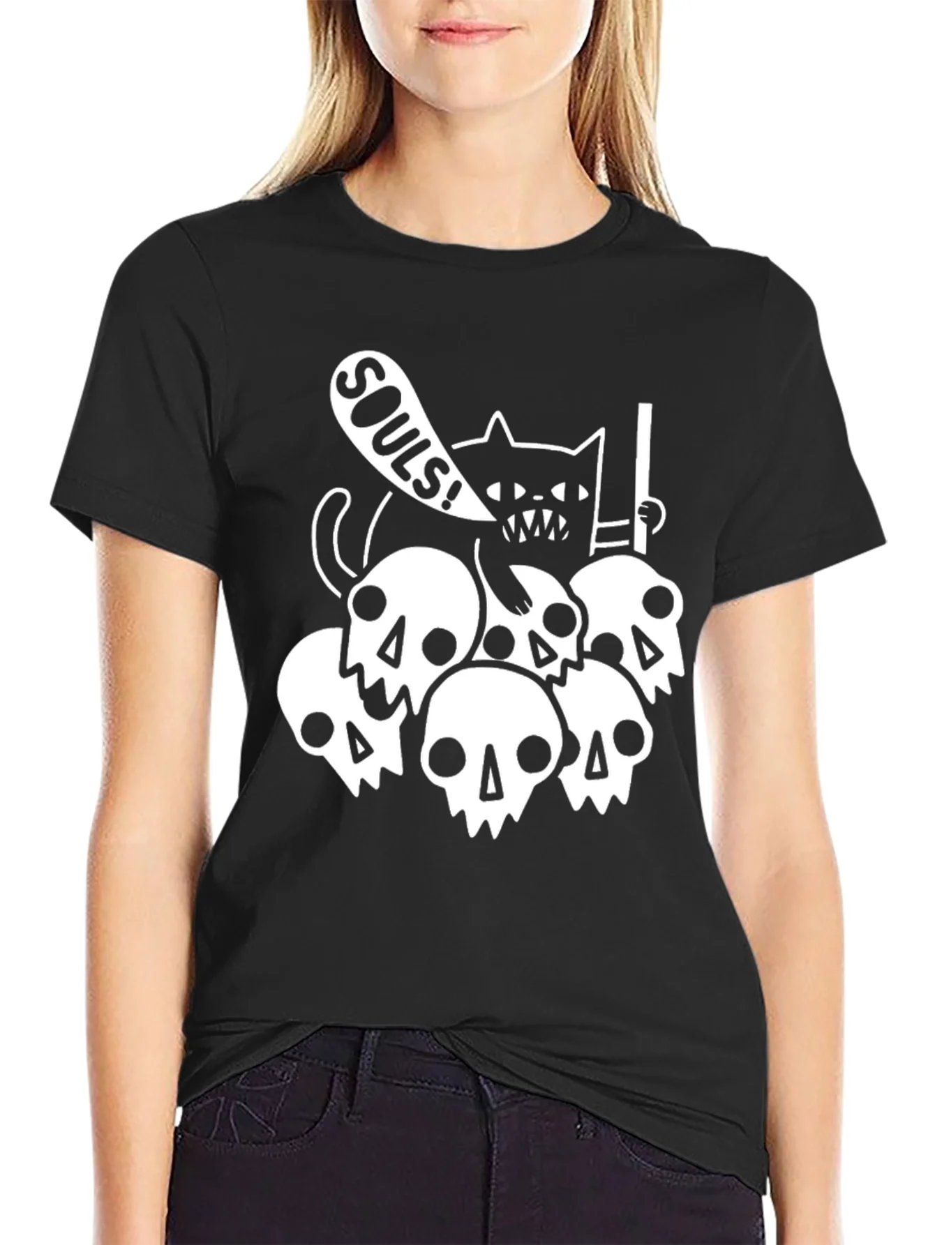 Camiseta Negra Calaveras y Gato Souls!