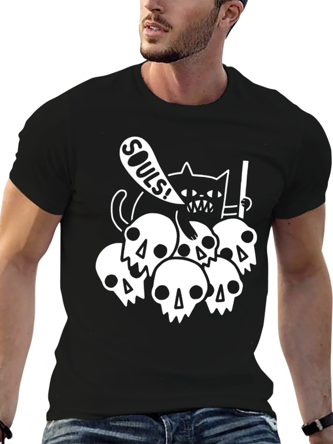 Camiseta Negra Calaveras y Gato Souls!