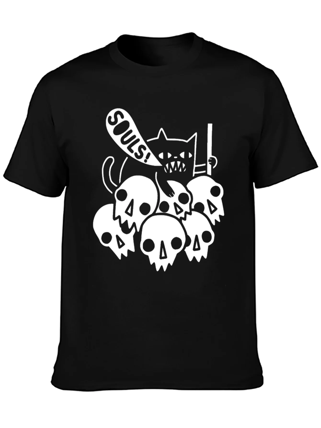 Camiseta Negra Calaveras y Gato Souls!