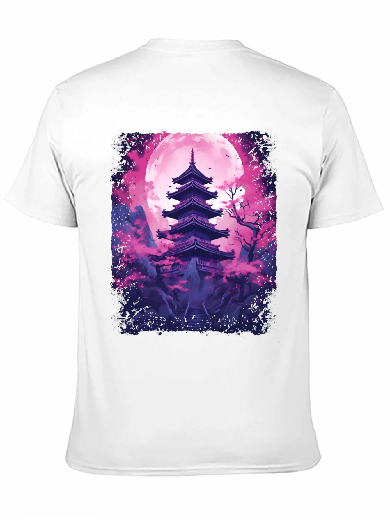 Camiseta Negra Pagoda Japonesa Luna Rosa