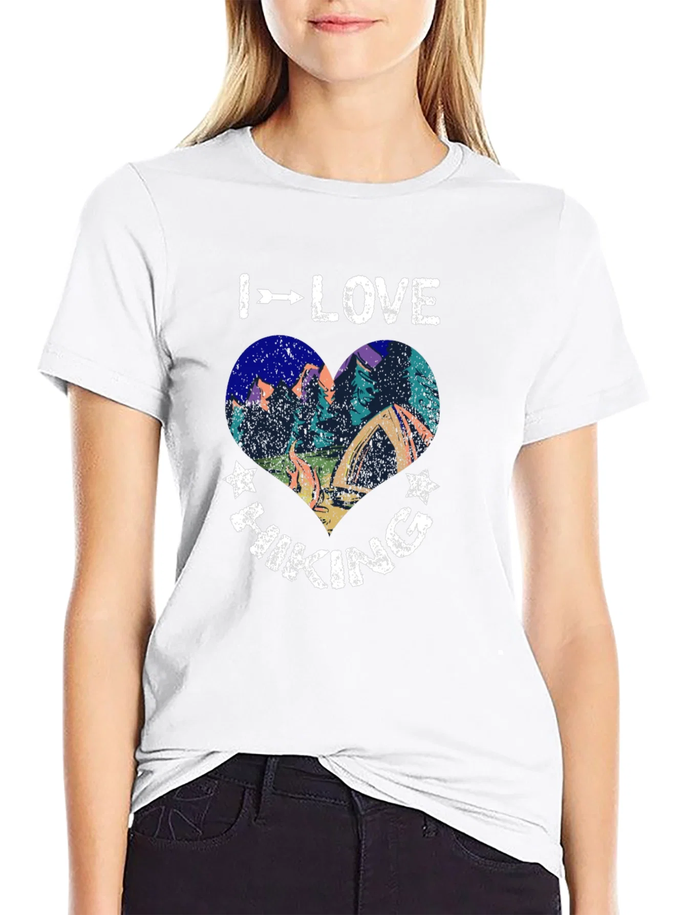 Rebbecca I Love Hiking Graphic Tee - Heart Design