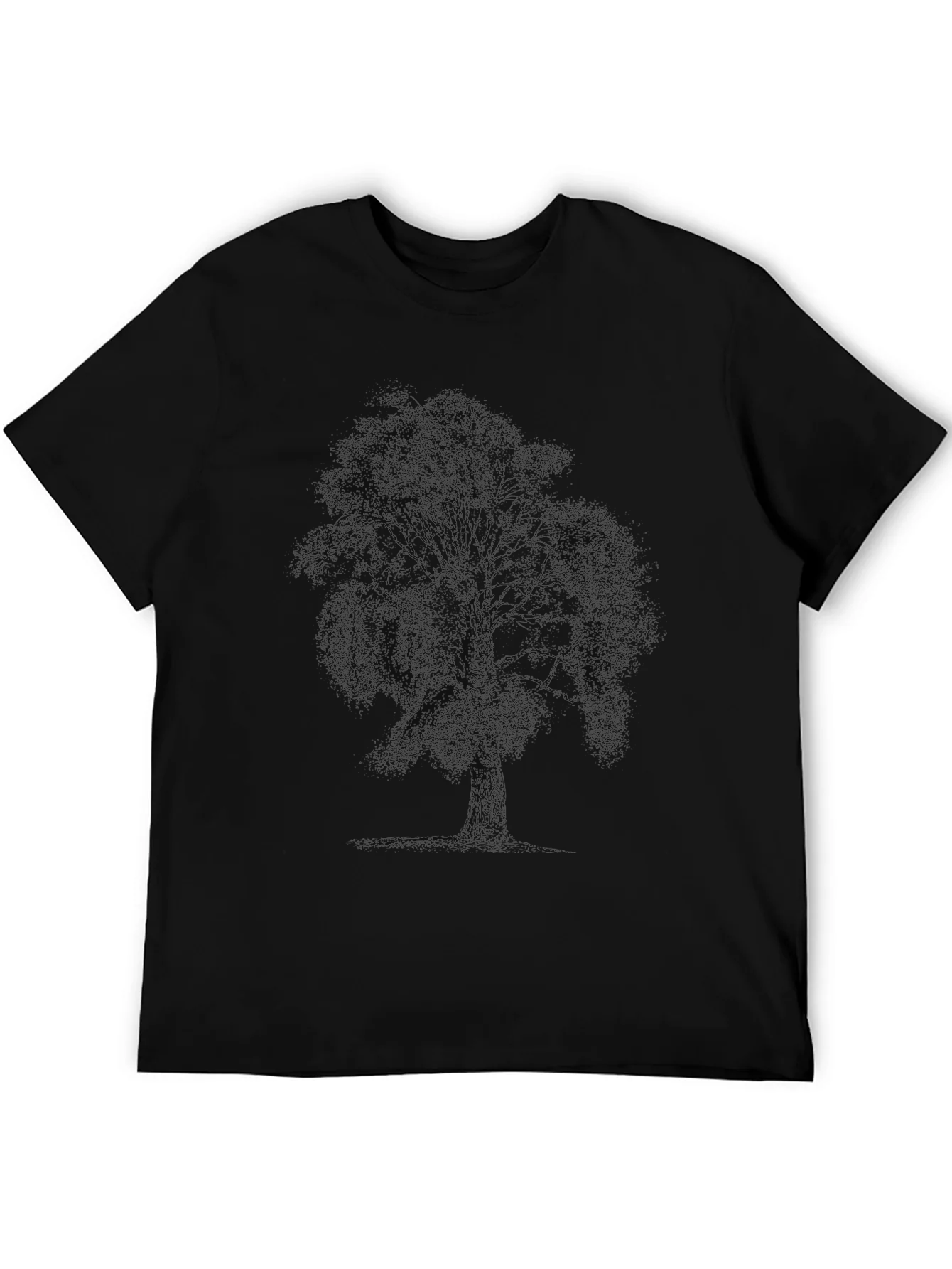 Camiseta Negra Estampado ¨¢rbol Casual Hombre