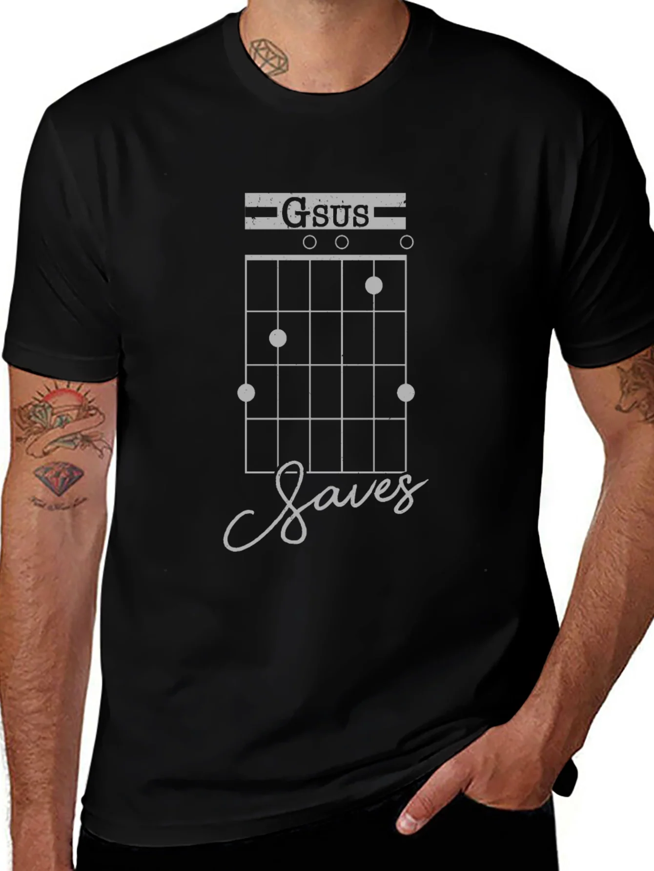 Camiseta Negra Gsus Saves M¨²sica y Humor