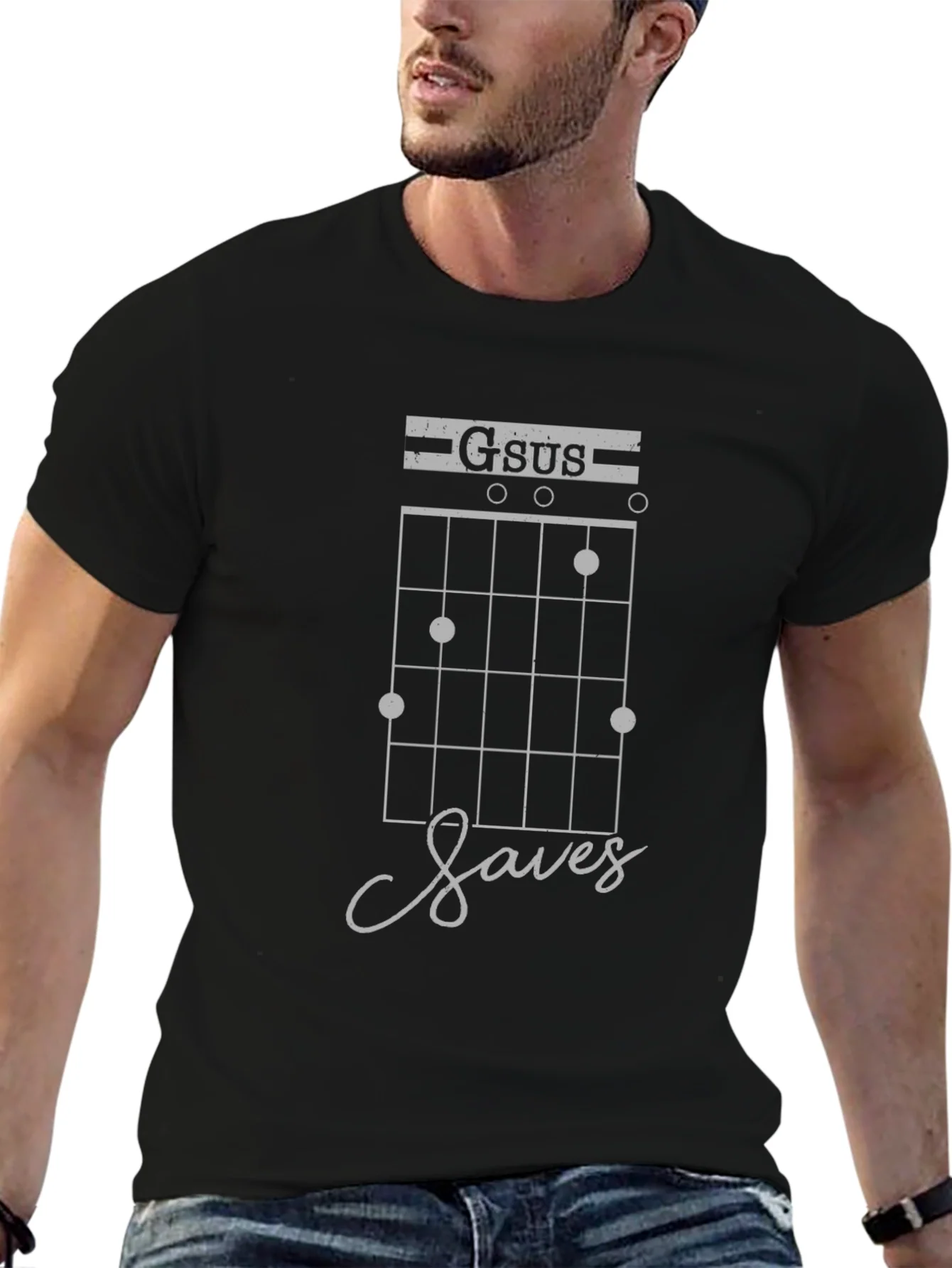Camiseta Negra Gsus Saves M¨²sica y Humor
