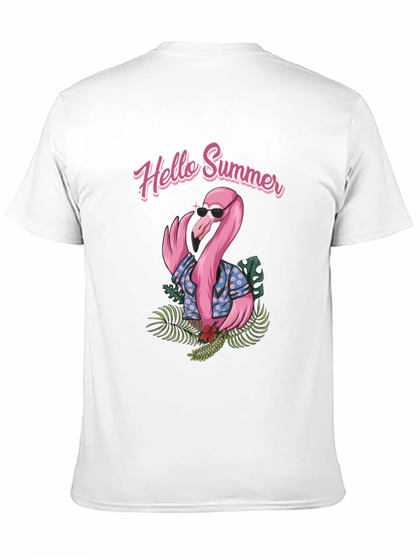 Camiseta Negra con Estampado Flamingo Hello Summer