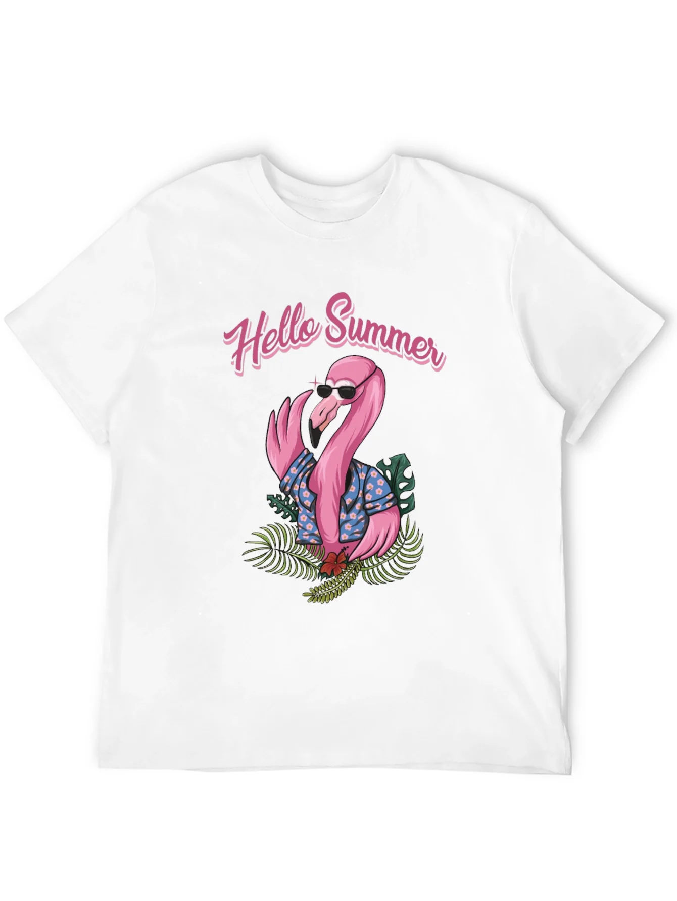 Camiseta Negra con Estampado Flamingo Hello Summer