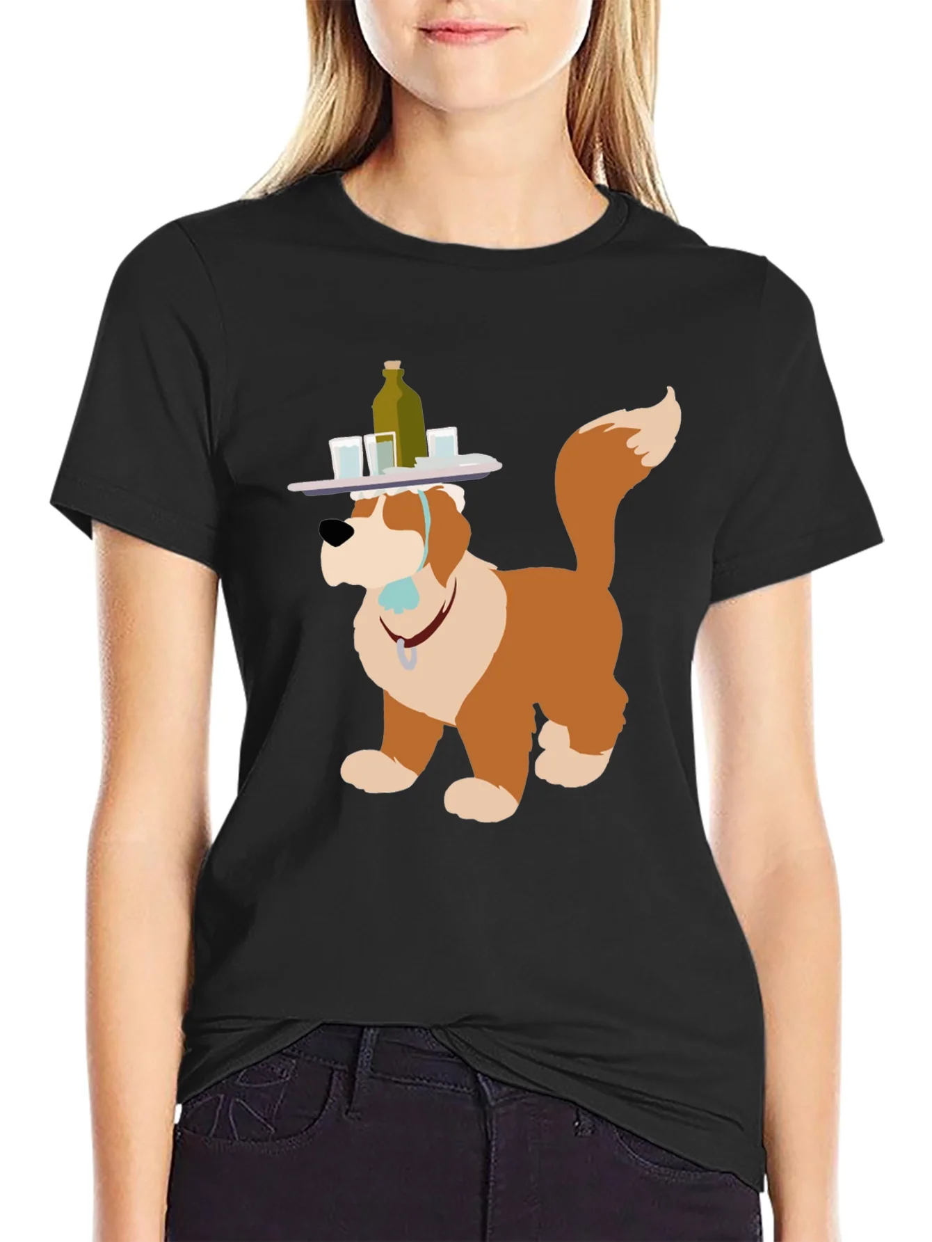 Camiseta Negra con Dise?o de Perro Cantinero