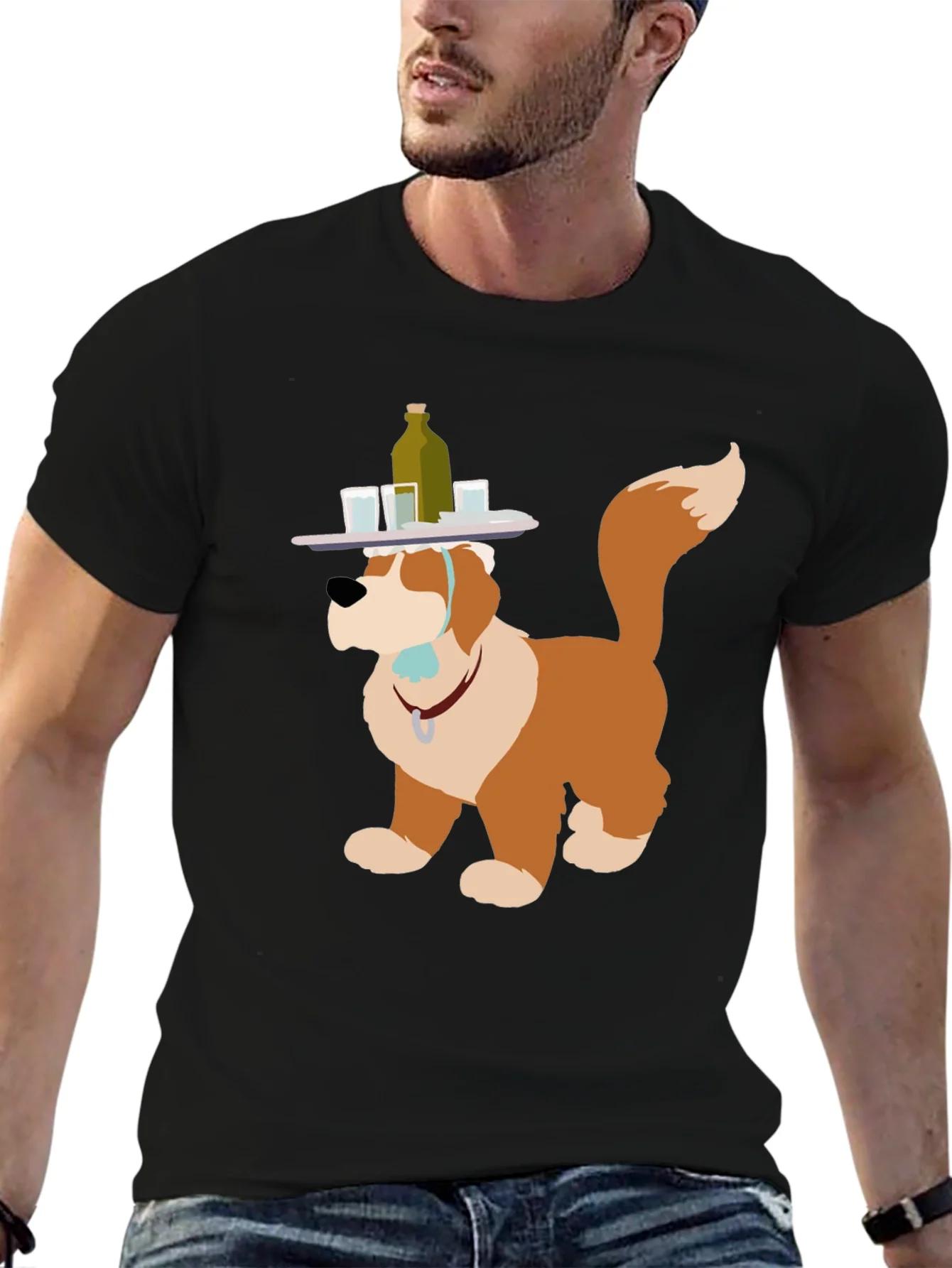 Camiseta Negra con Dise?o de Perro Cantinero