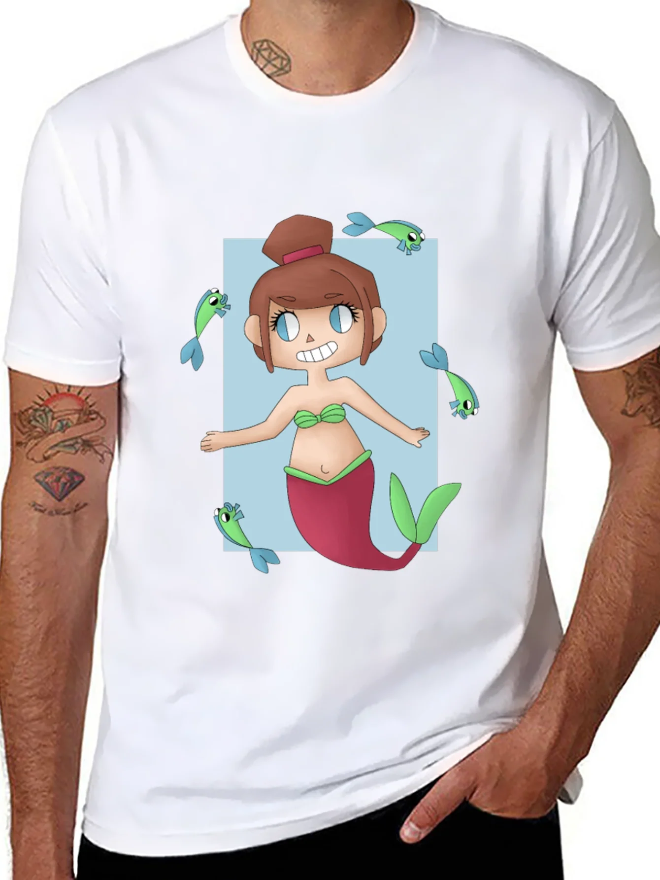 Camiseta Negra con Dise?o de Sirena Animada