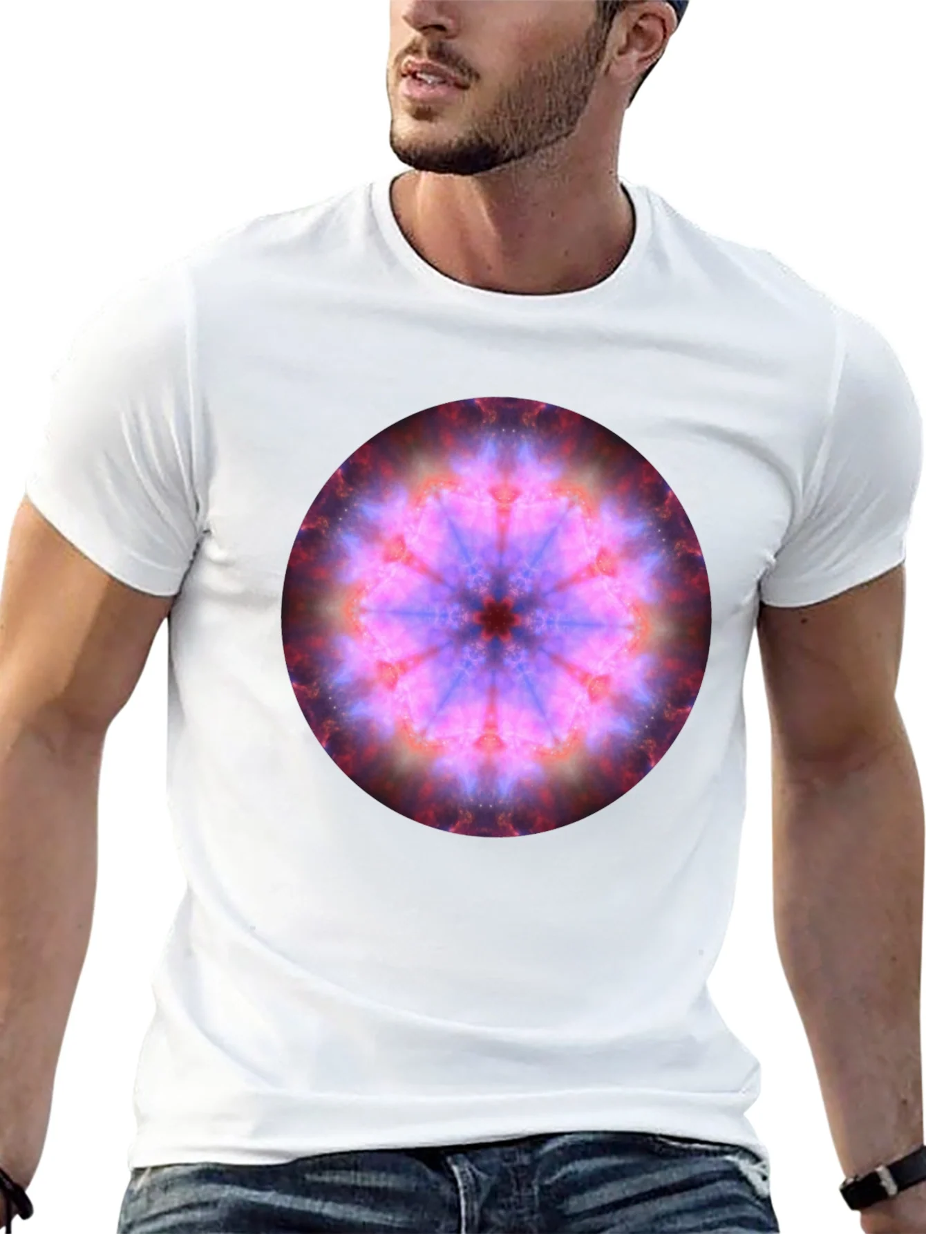 Camiseta Negra con Dise?o Mandala C¨®smica