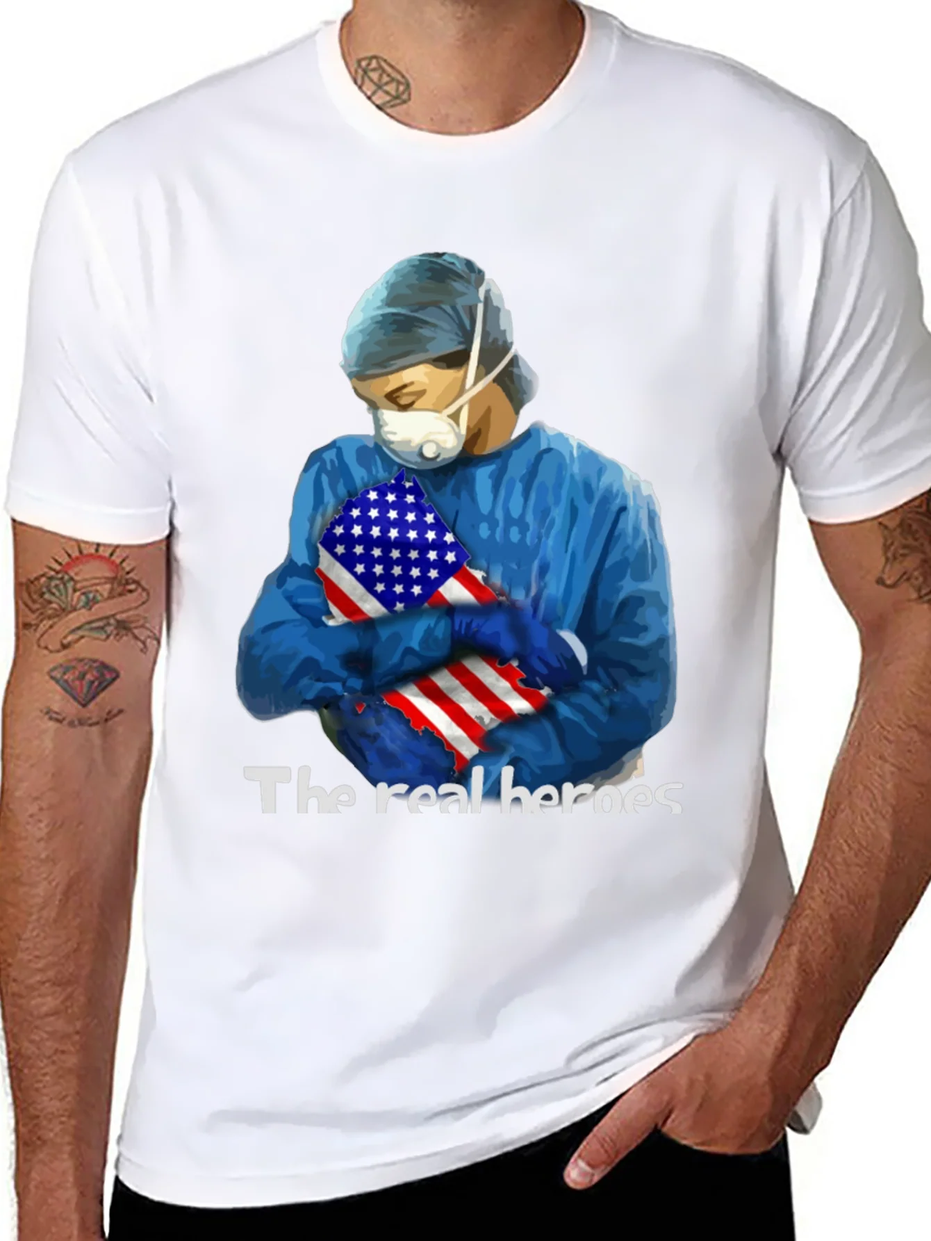 Camiseta H¨¦roes de la Salud con Bandera USA