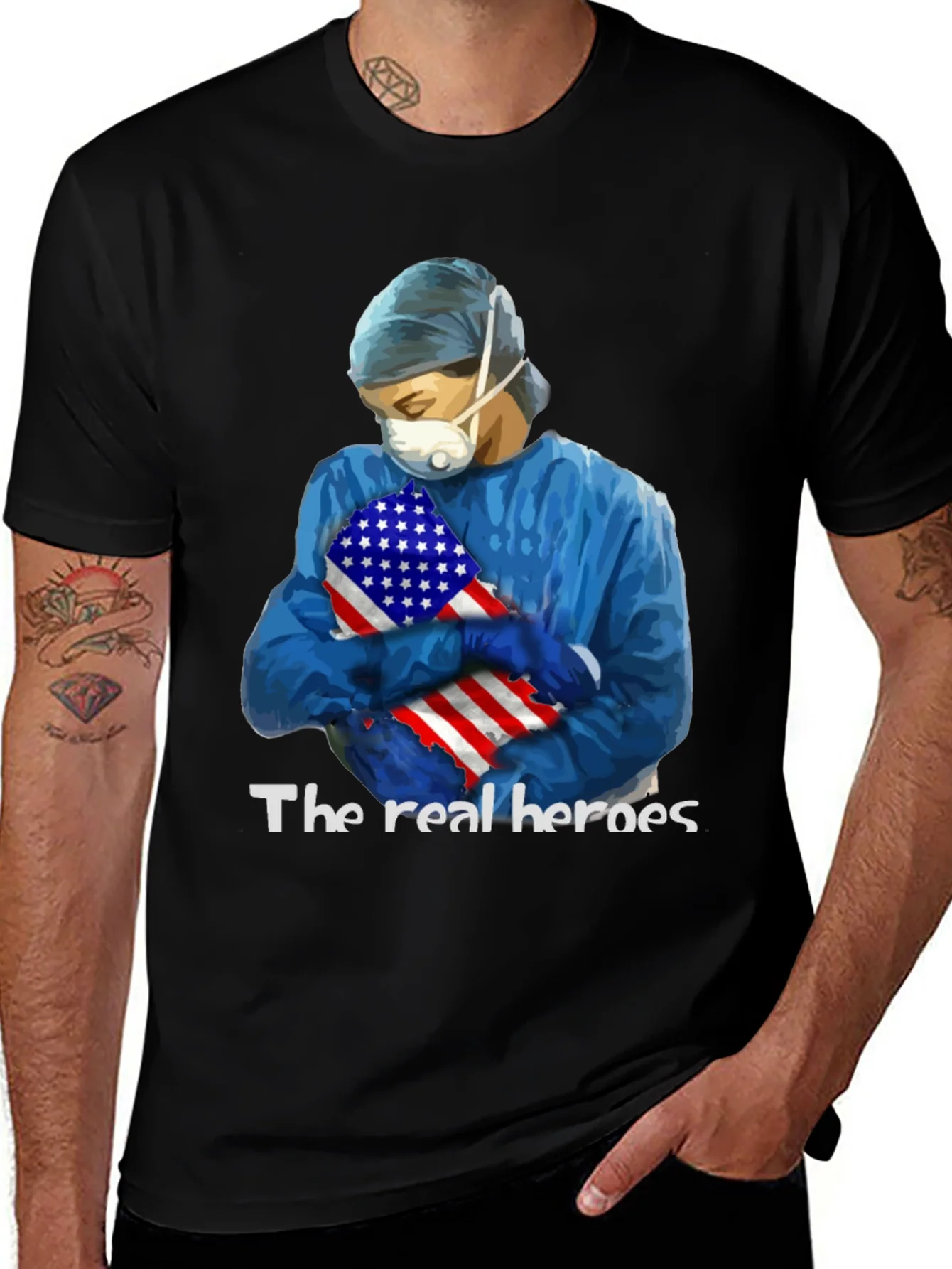 Camiseta H¨¦roes de la Salud con Bandera USA