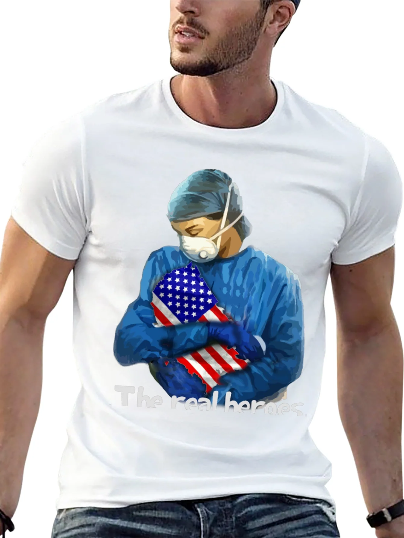 Camiseta H¨¦roes de la Salud con Bandera USA
