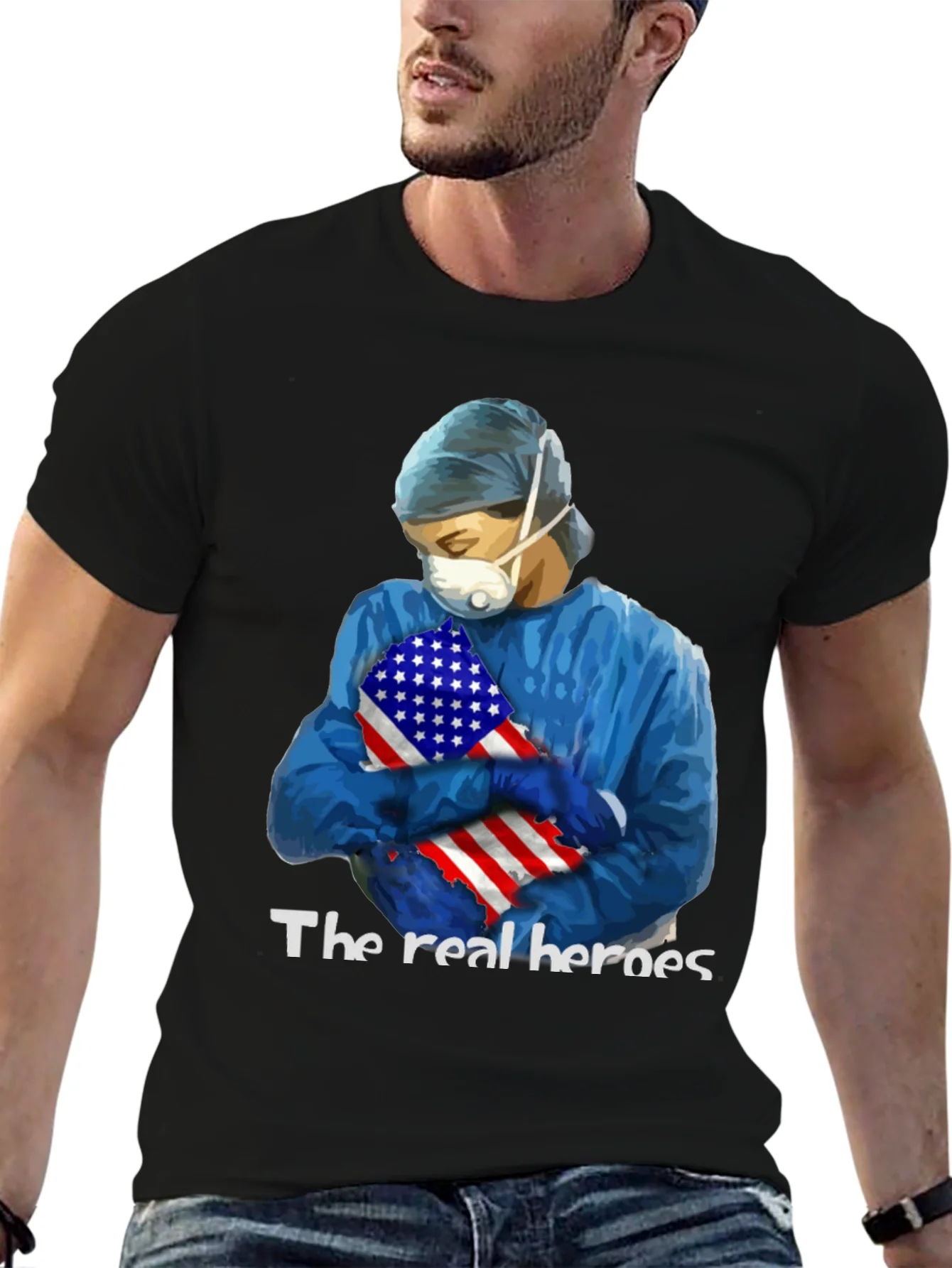 Camiseta H¨¦roes de la Salud con Bandera USA