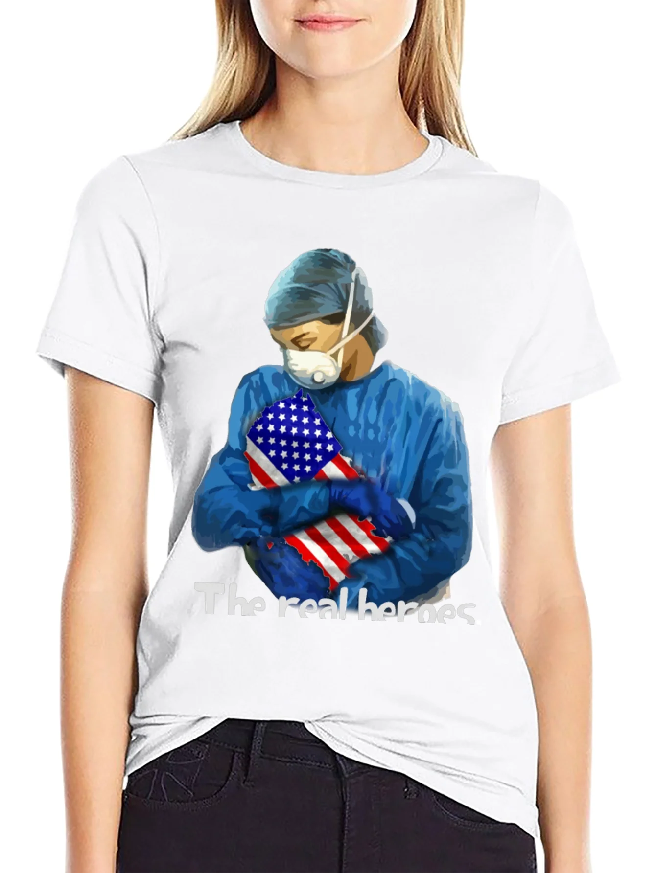 Camiseta H¨¦roes de la Salud con Bandera USA