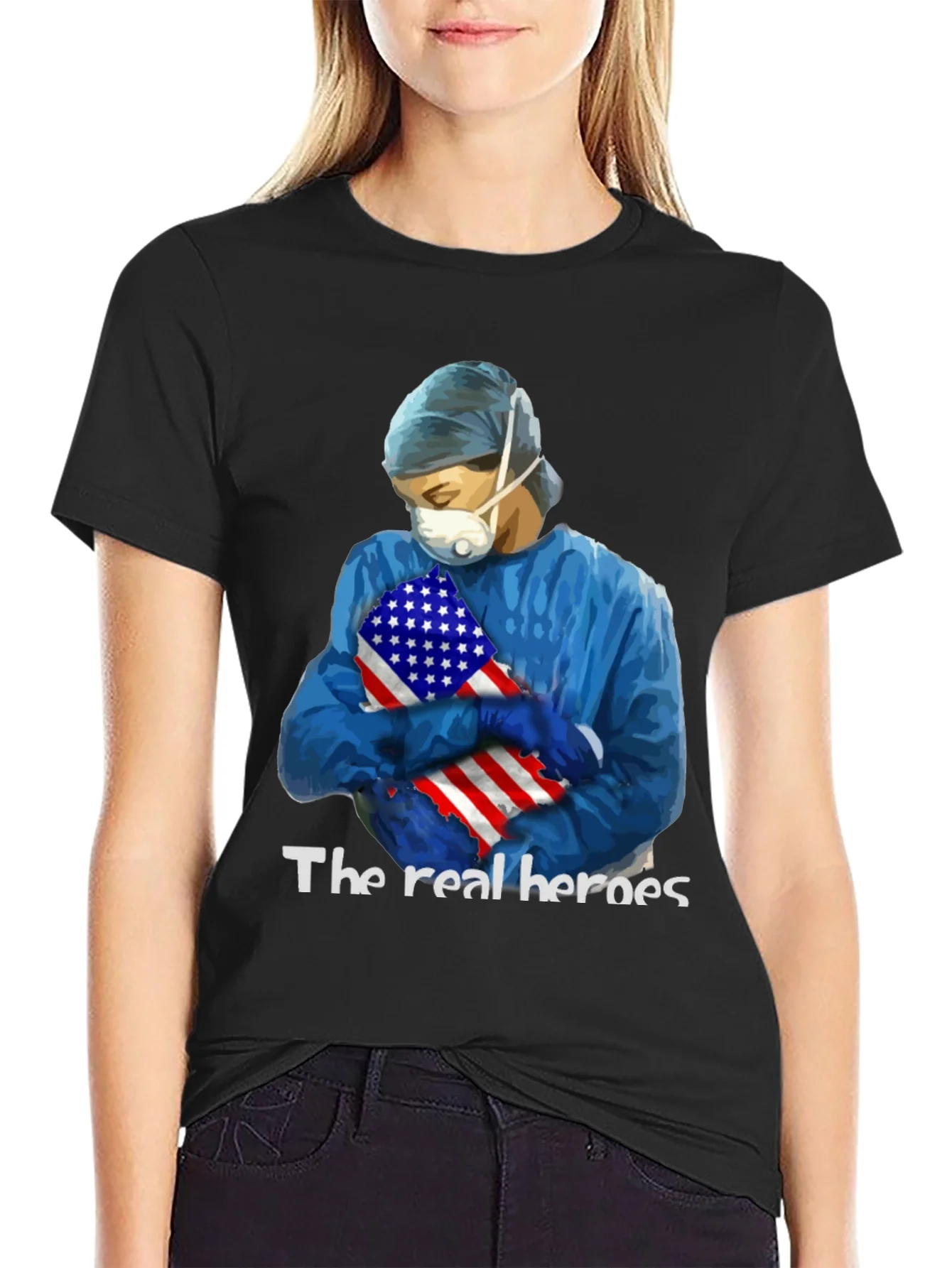 Camiseta H¨¦roes de la Salud con Bandera USA