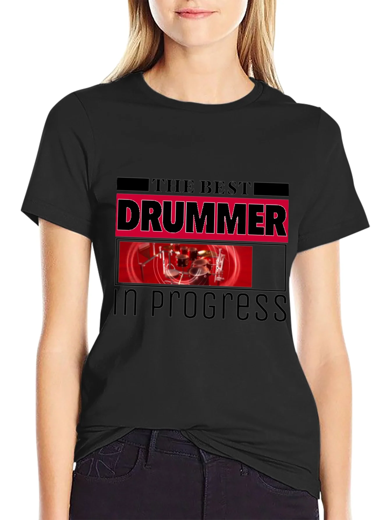 Rebbecca The Best Drummer In Progress Black T-Shirt