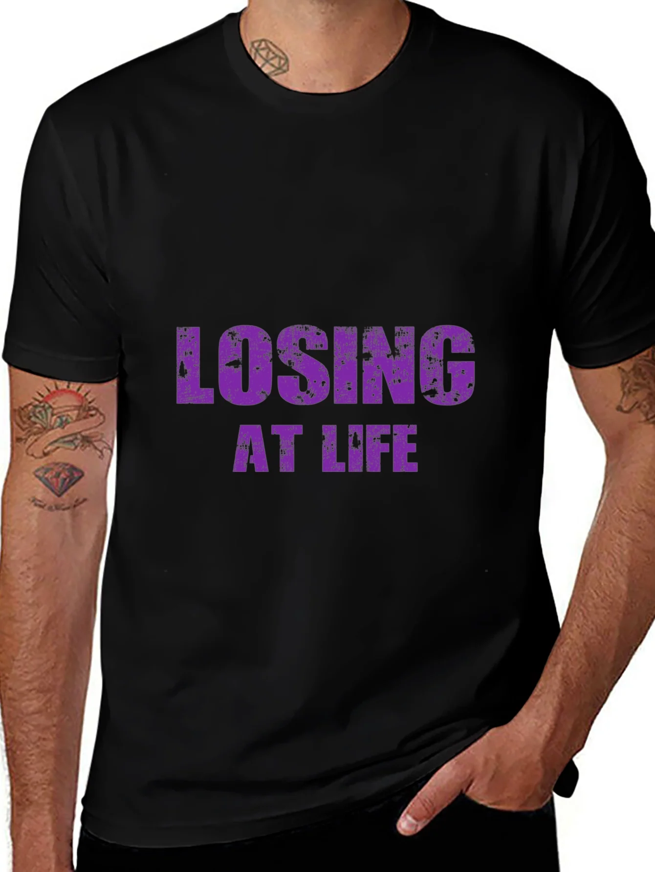 Camiseta Negra Losing At Life para Hombre