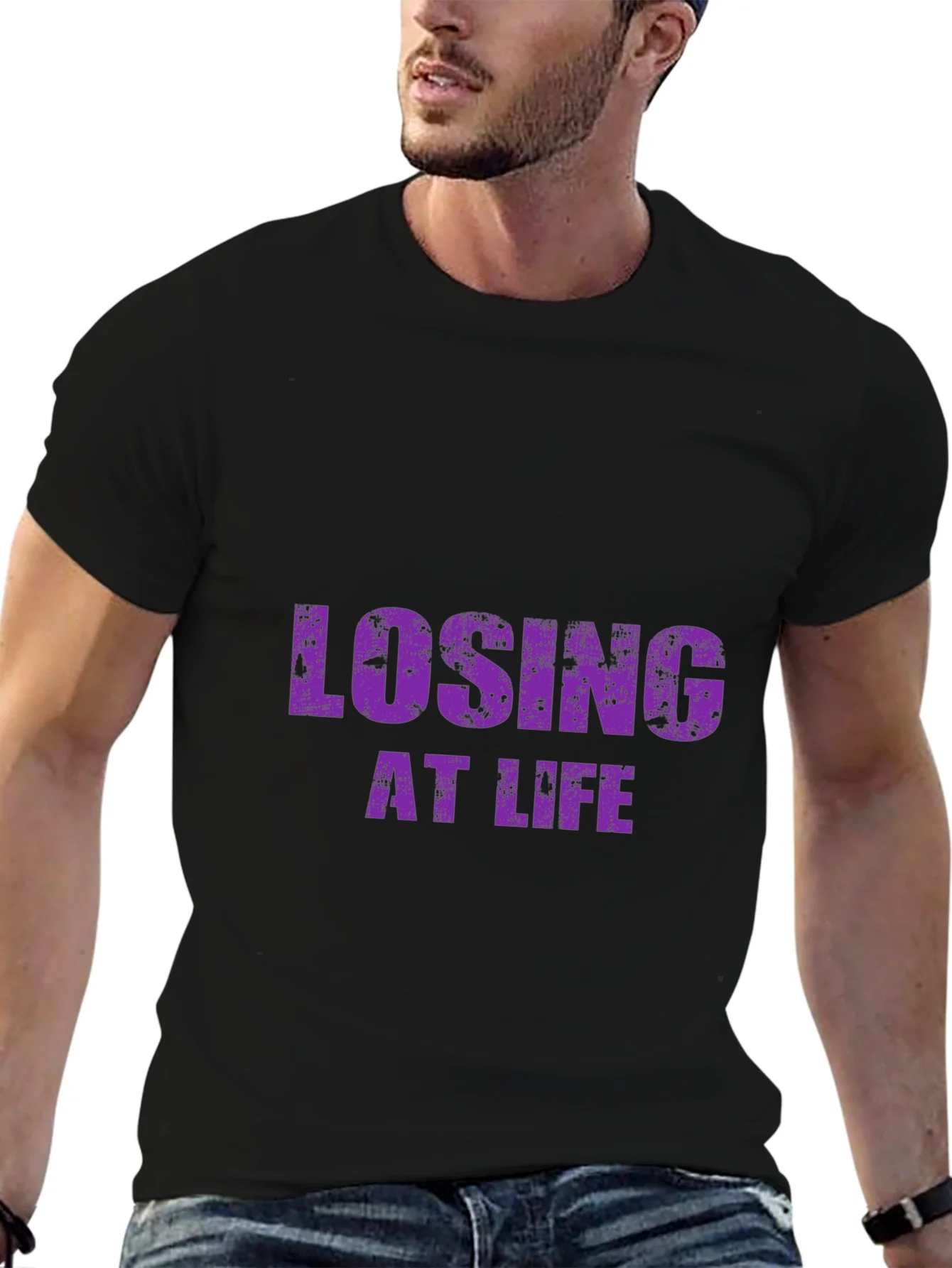 Camiseta Negra Losing At Life para Hombre
