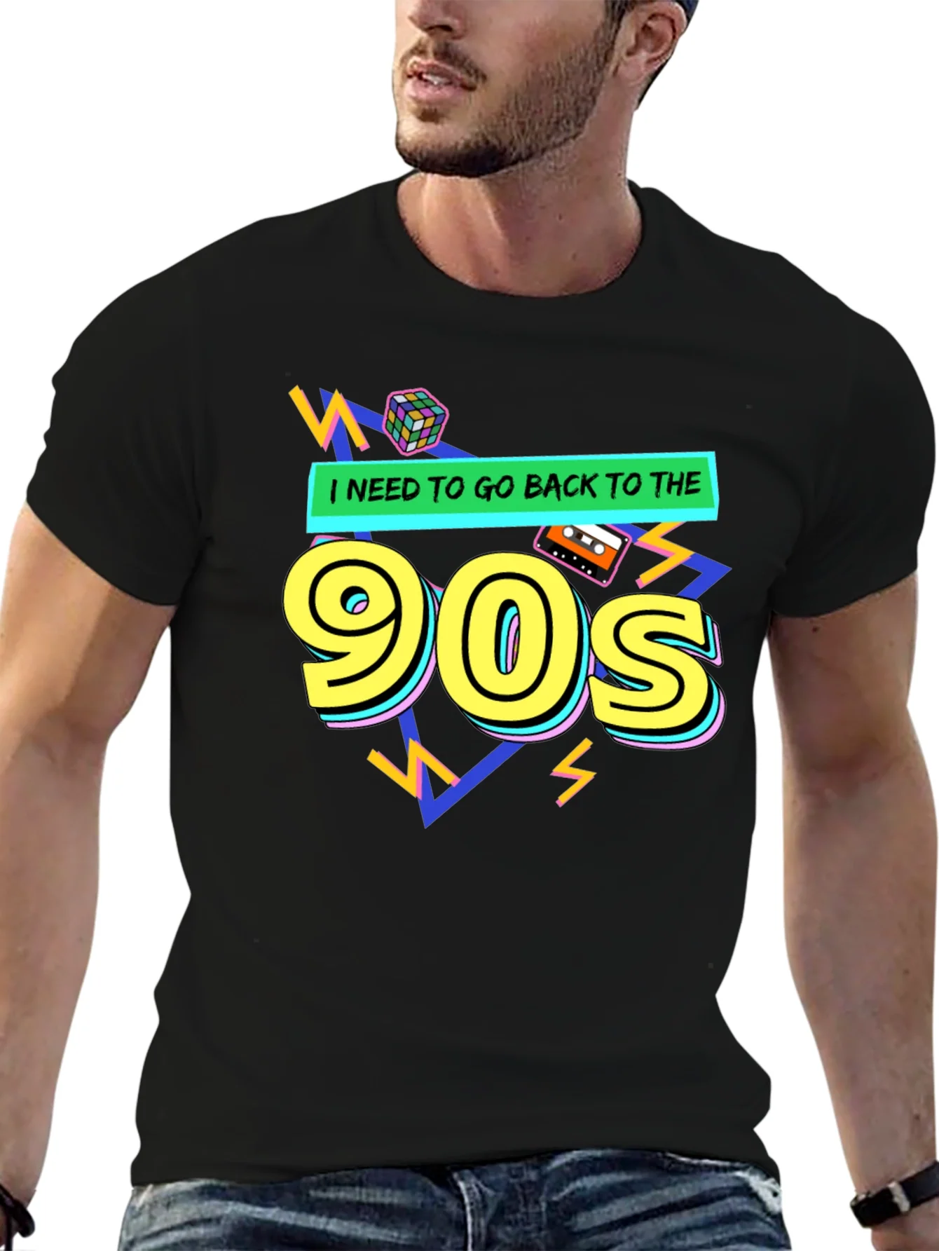 Camiseta Negra con Dise?o Retro de los 90