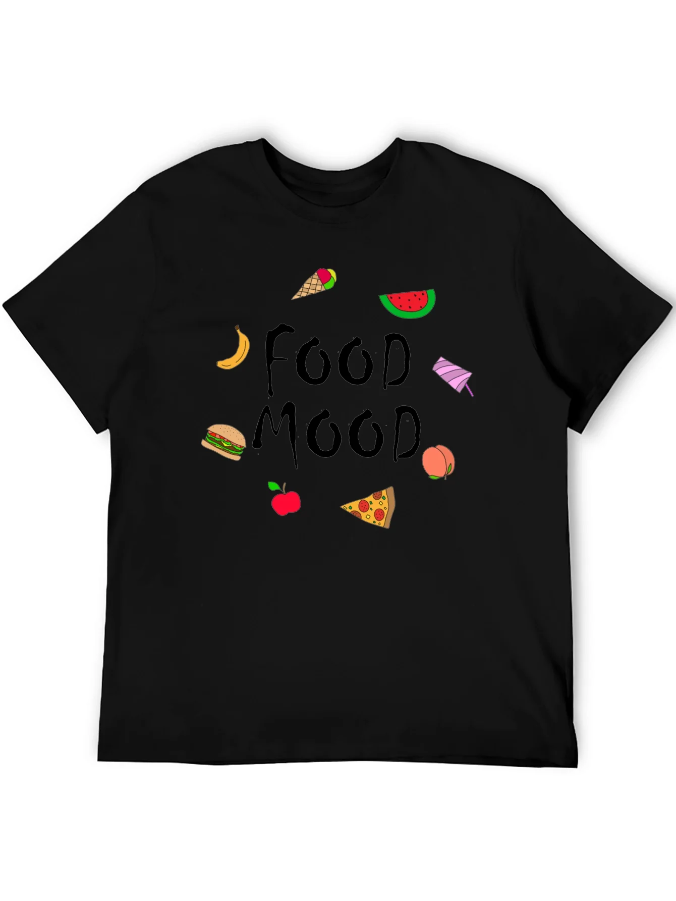 Camiseta Negra Food Mood con Dibujos de Comida