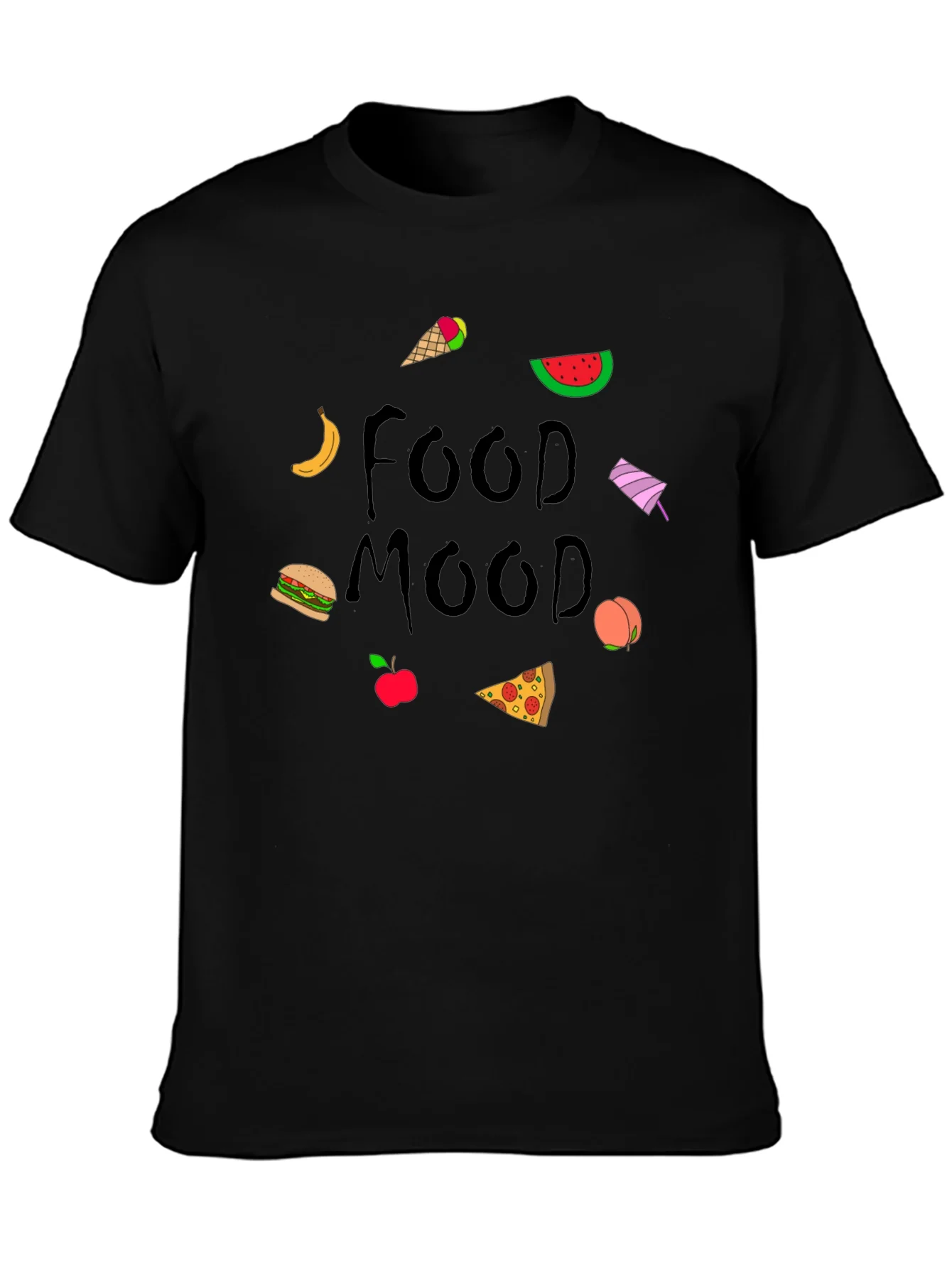 Camiseta Negra Food Mood con Dibujos de Comida