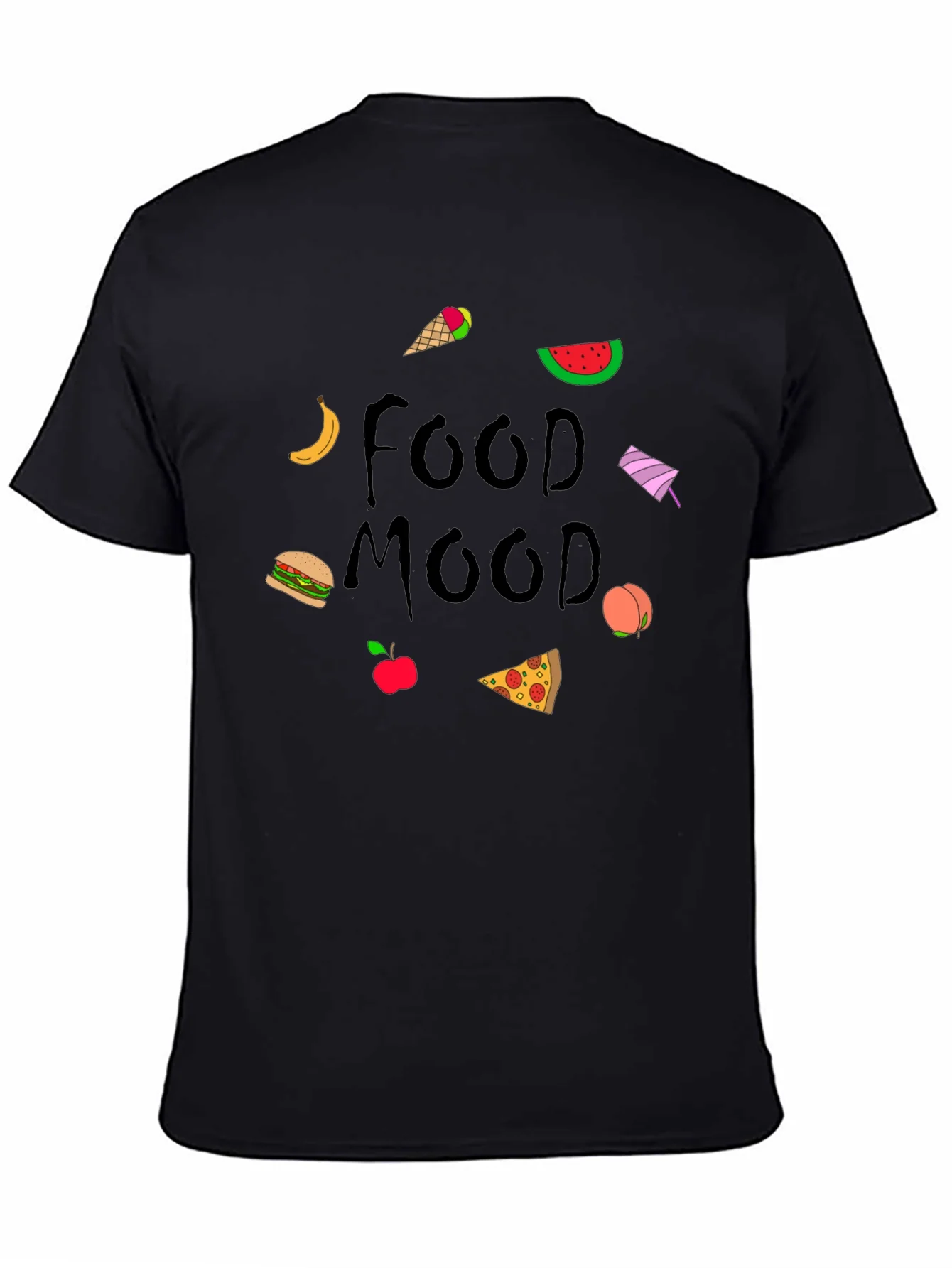 Camiseta Negra Food Mood con Dibujos de Comida