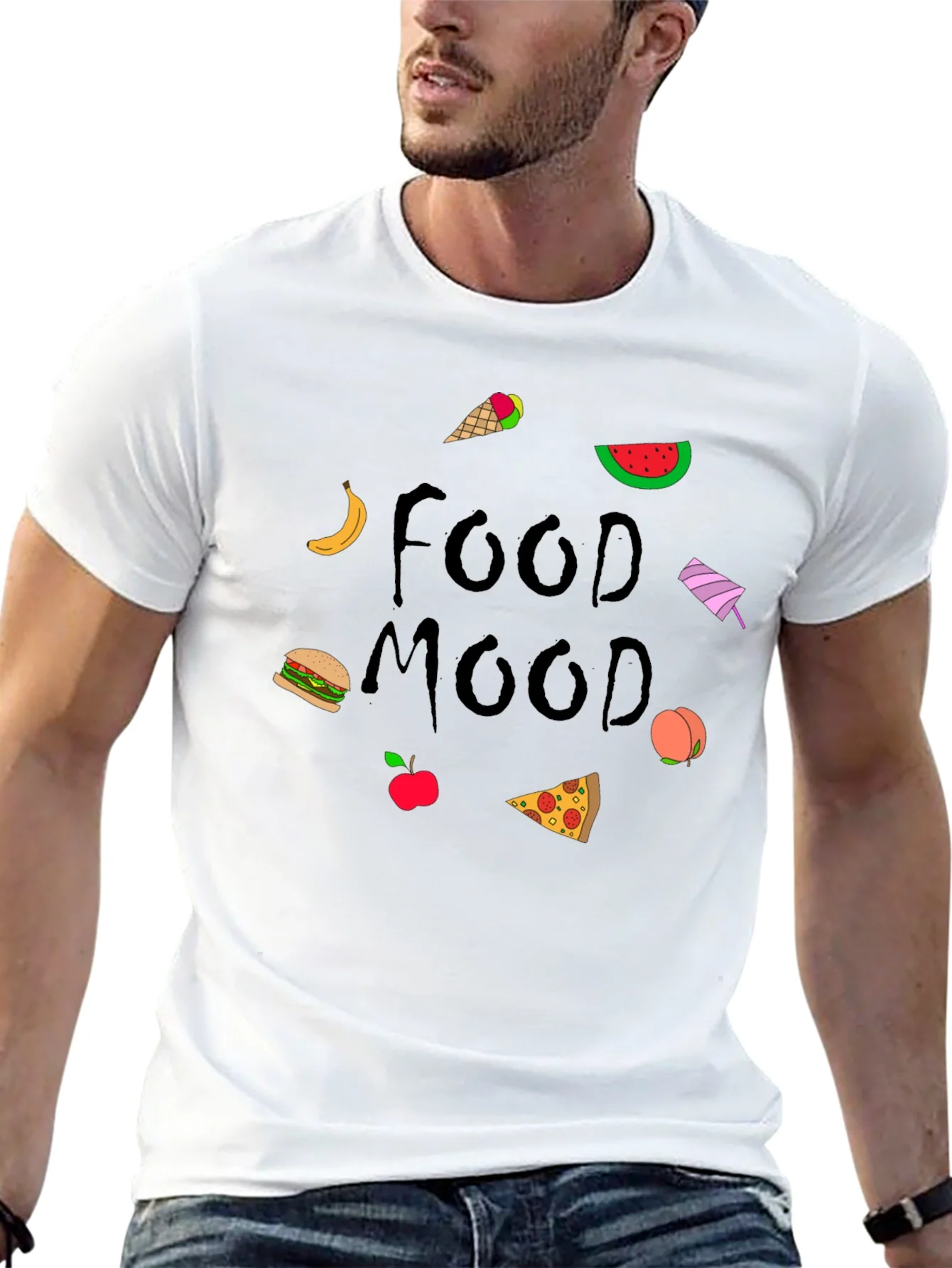 Camiseta Negra Food Mood con Dibujos de Comida