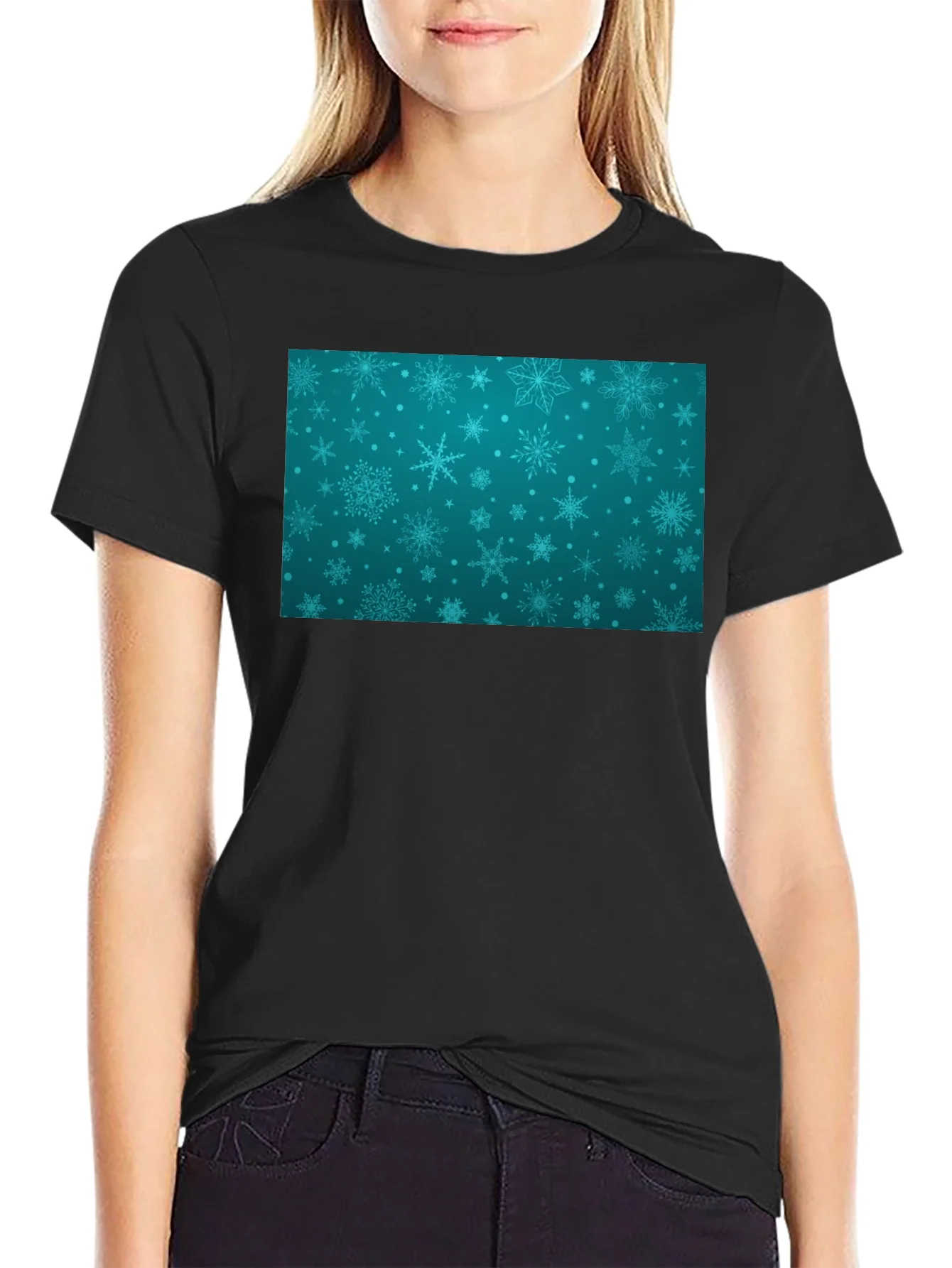 Camiseta Negra con Dise?o Invernal Azul