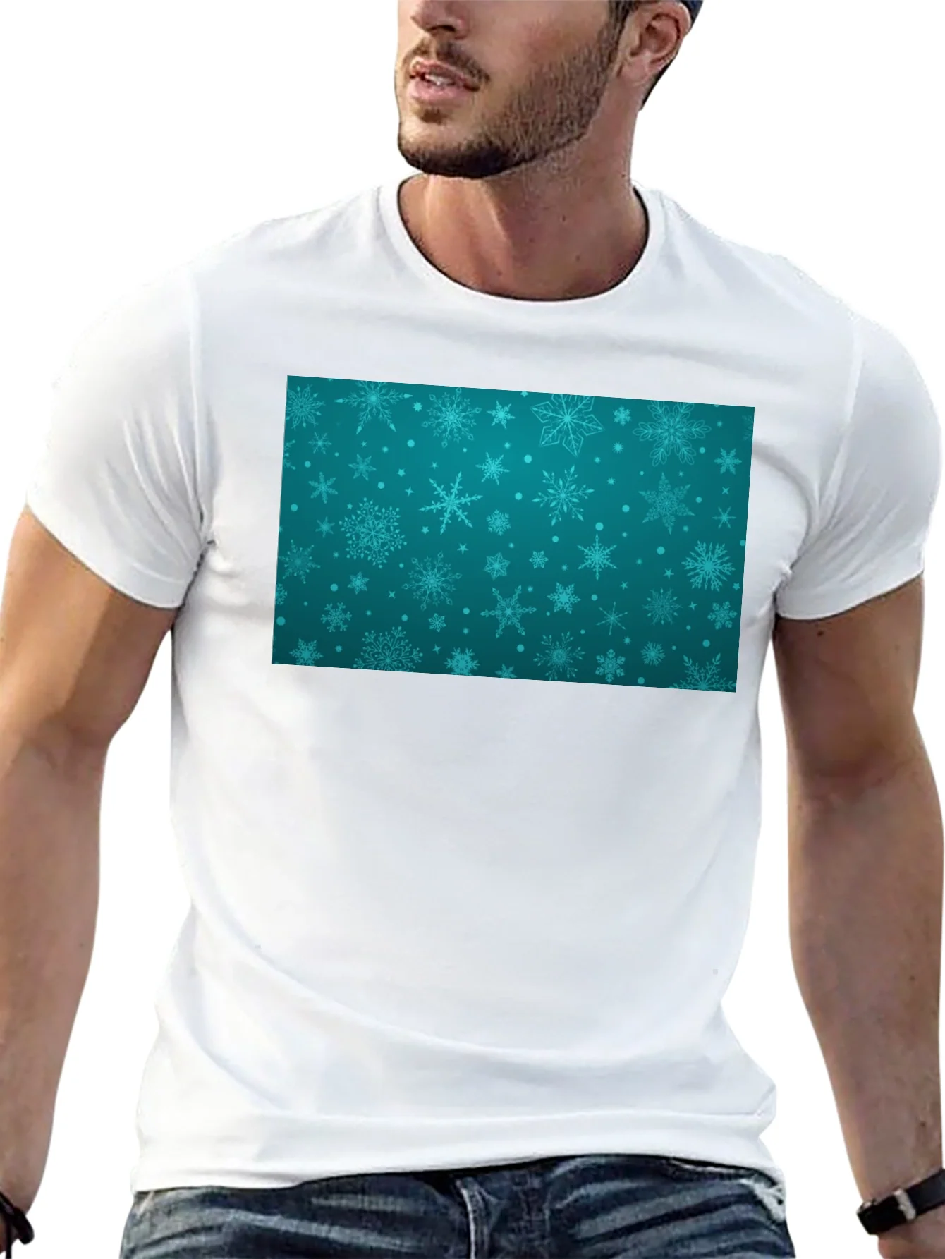 Camiseta Negra con Dise?o Invernal Azul