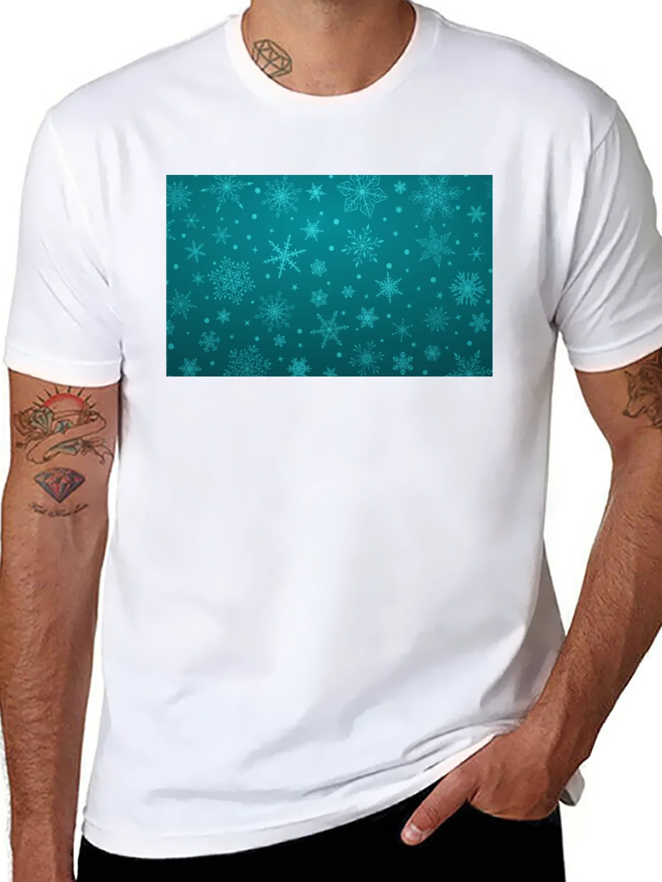 Camiseta Negra con Dise?o Invernal Azul