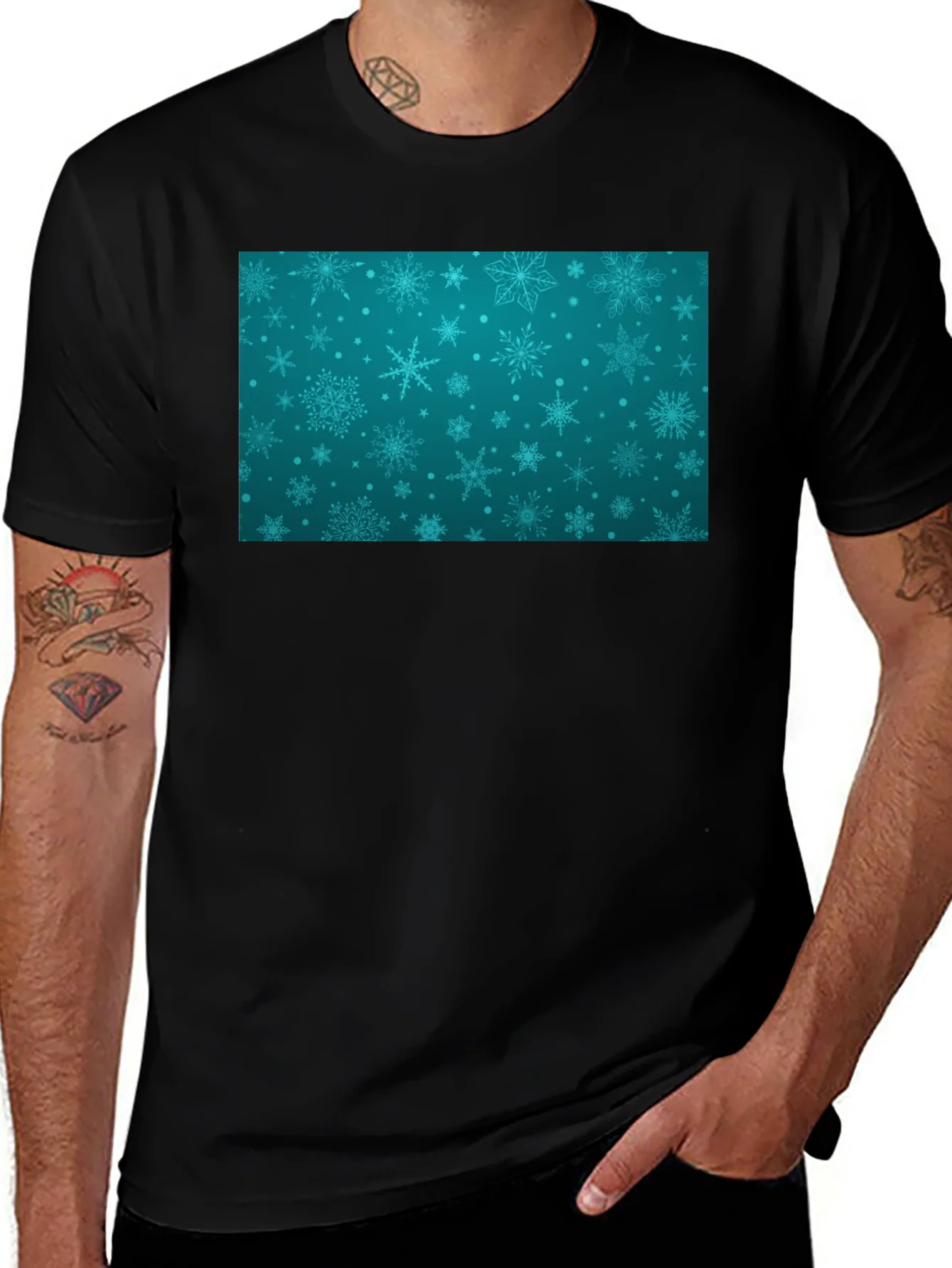 Camiseta Negra con Dise?o Invernal Azul