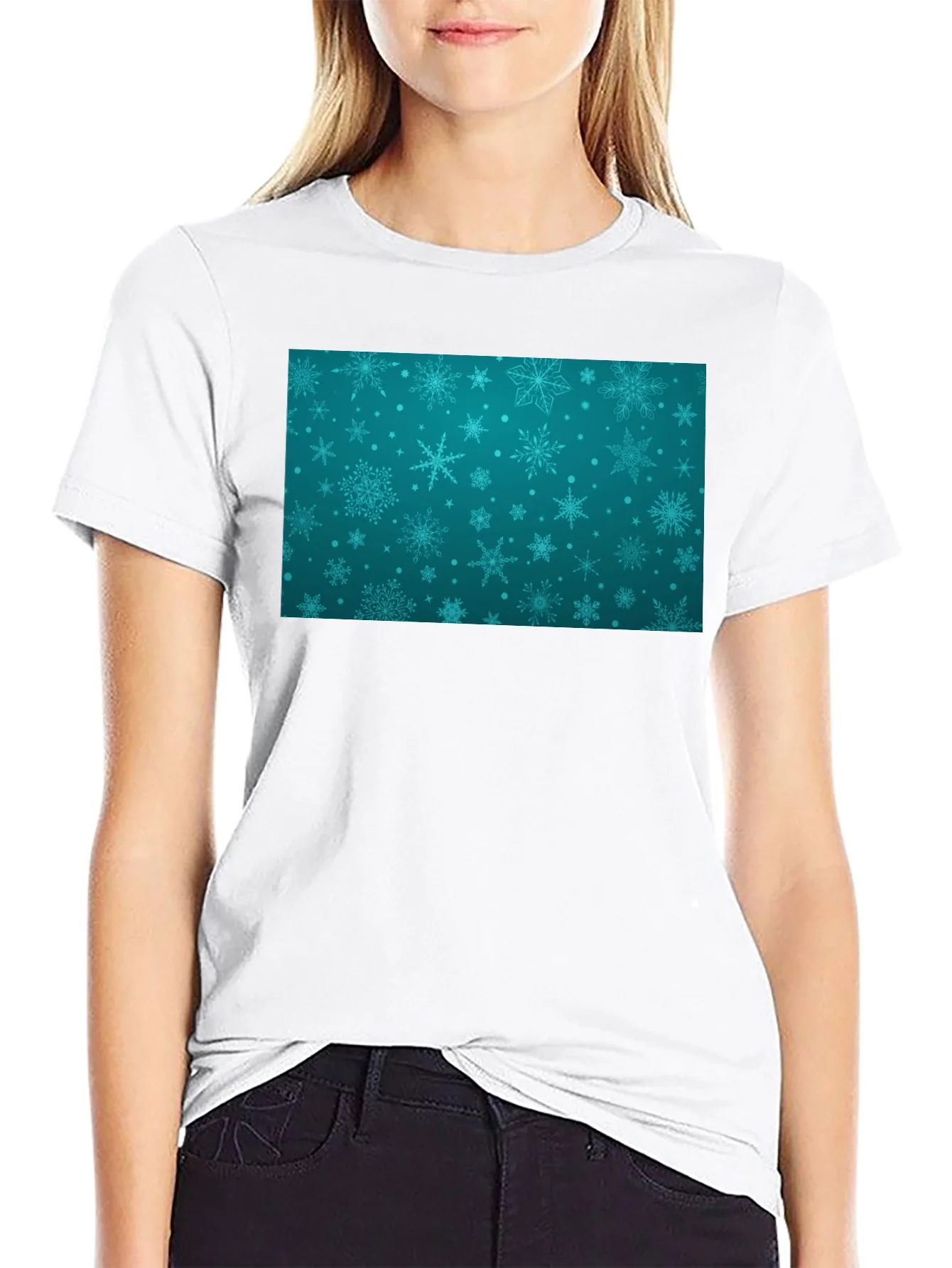 Camiseta Negra con Dise?o Invernal Azul