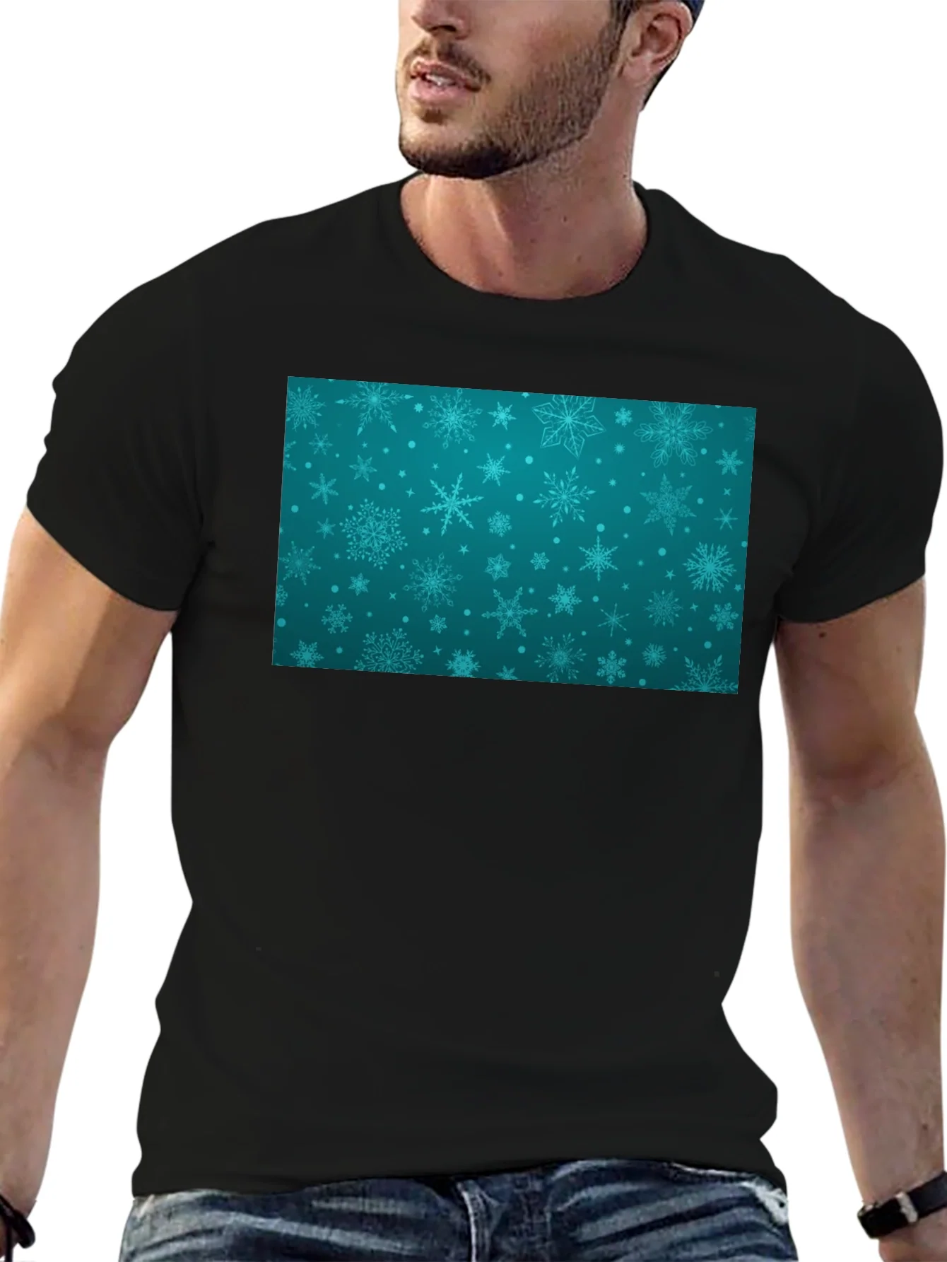 Camiseta Negra con Dise?o Invernal Azul