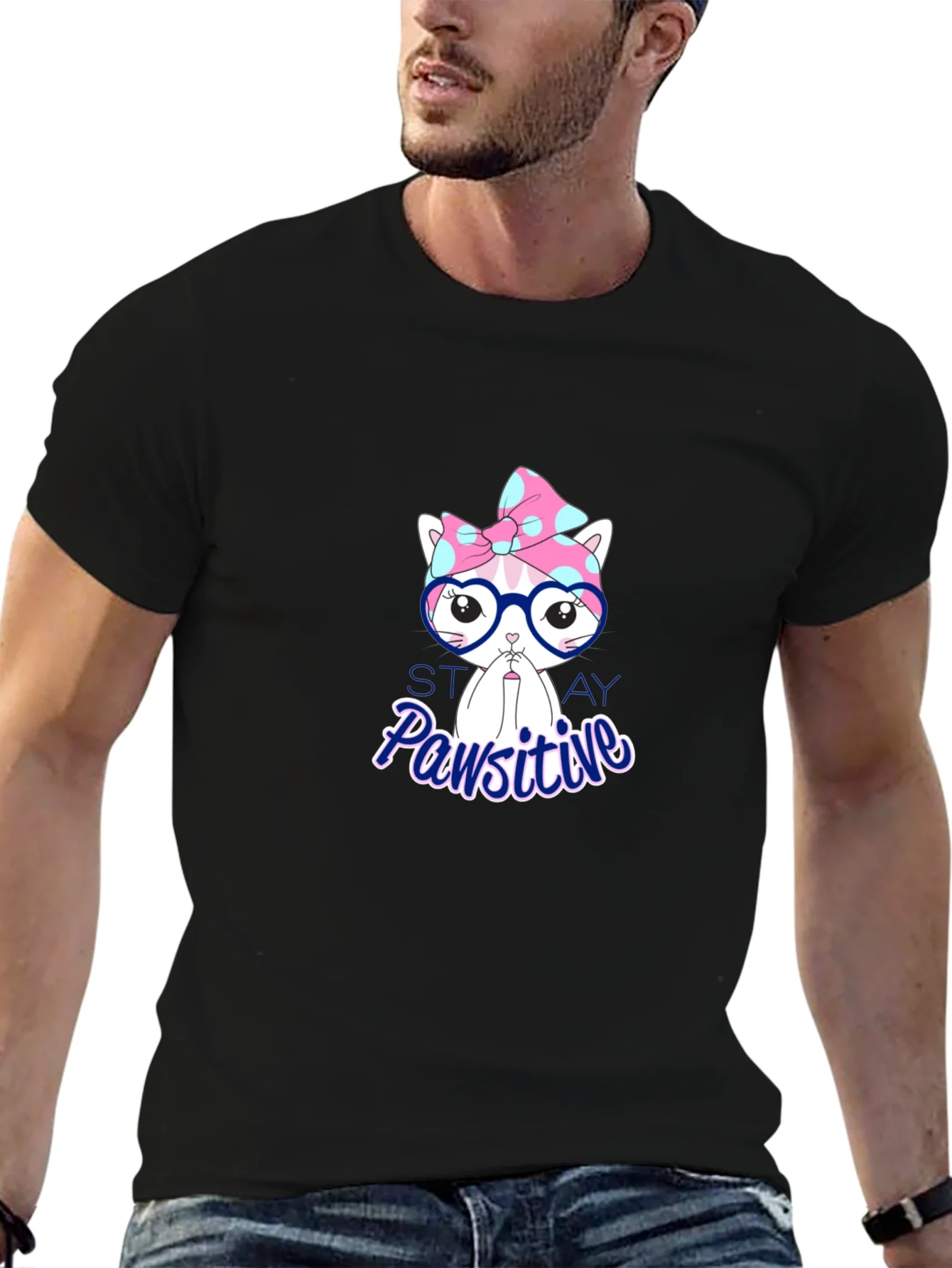 Camiseta Negra Pawsitive con Dise?o de Gato