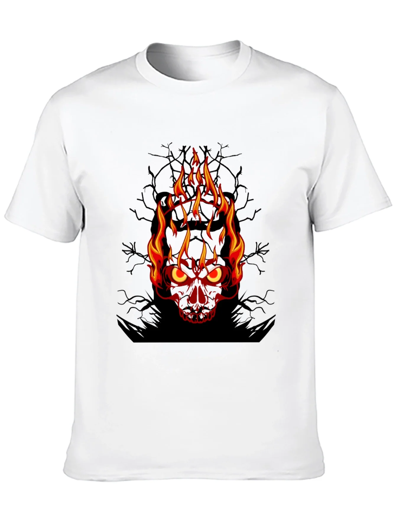 Camiseta Negra con Calavera en Llamas para Hombre