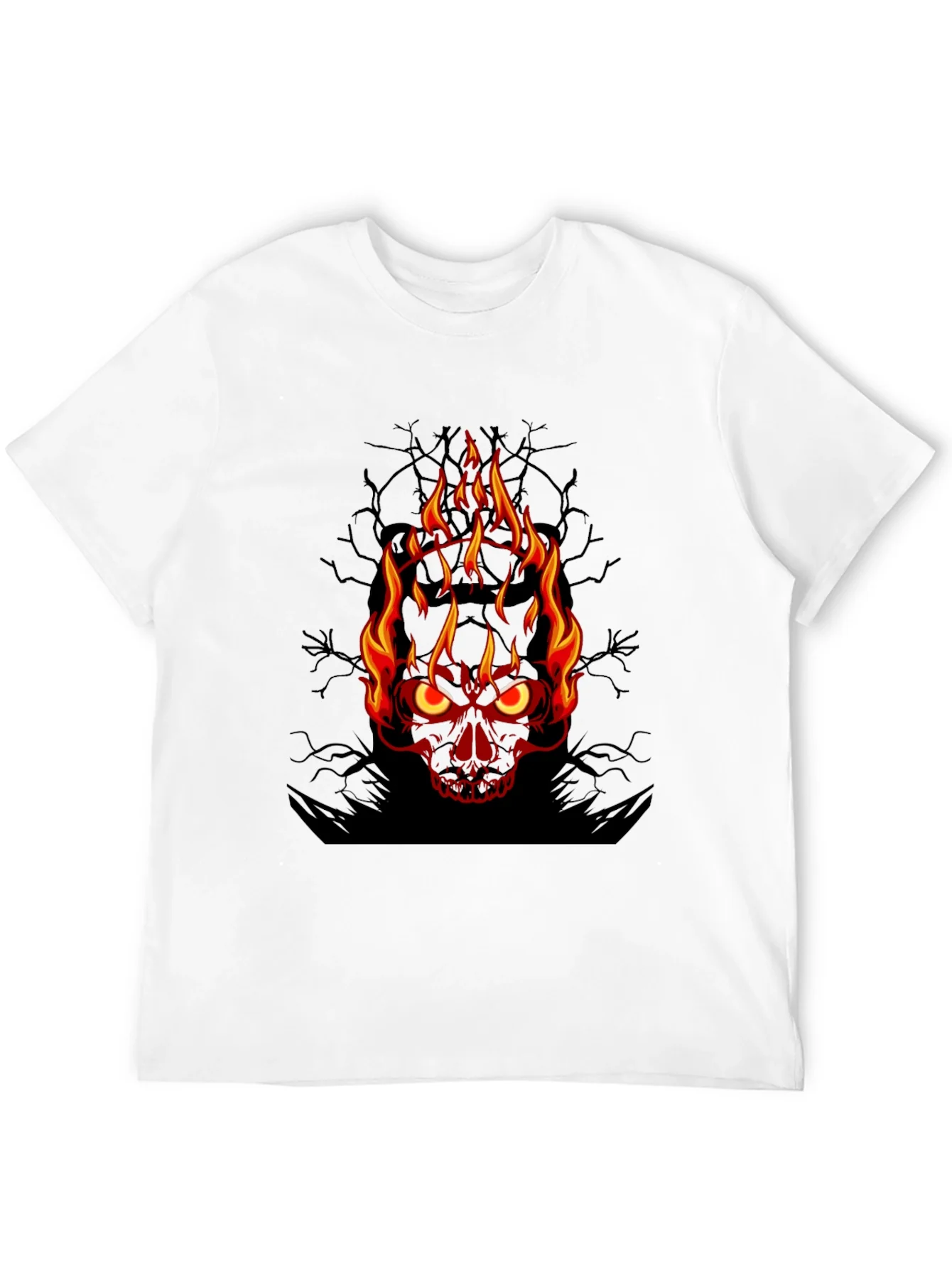 Camiseta Negra con Calavera en Llamas para Hombre