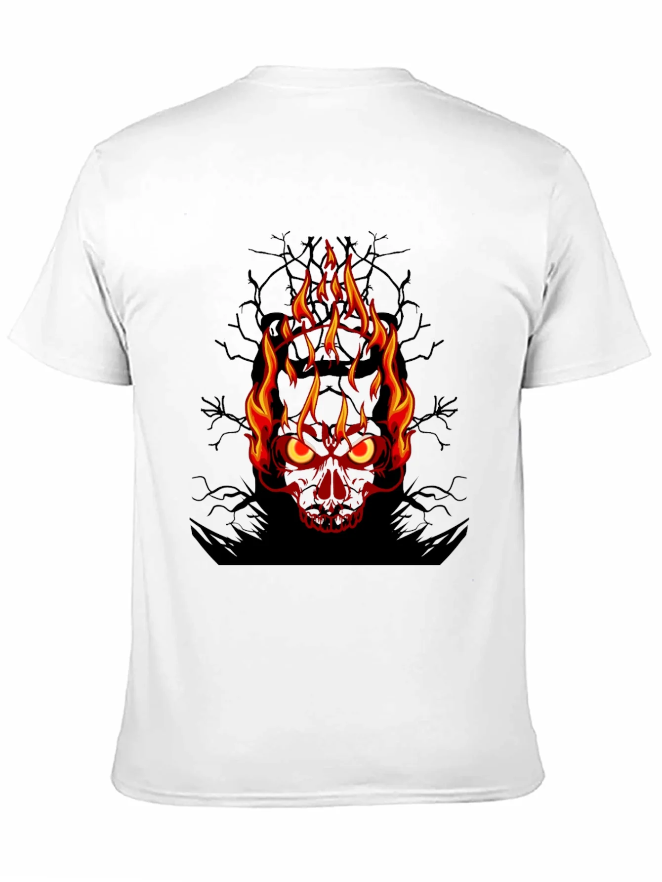 Camiseta Negra con Calavera en Llamas para Hombre