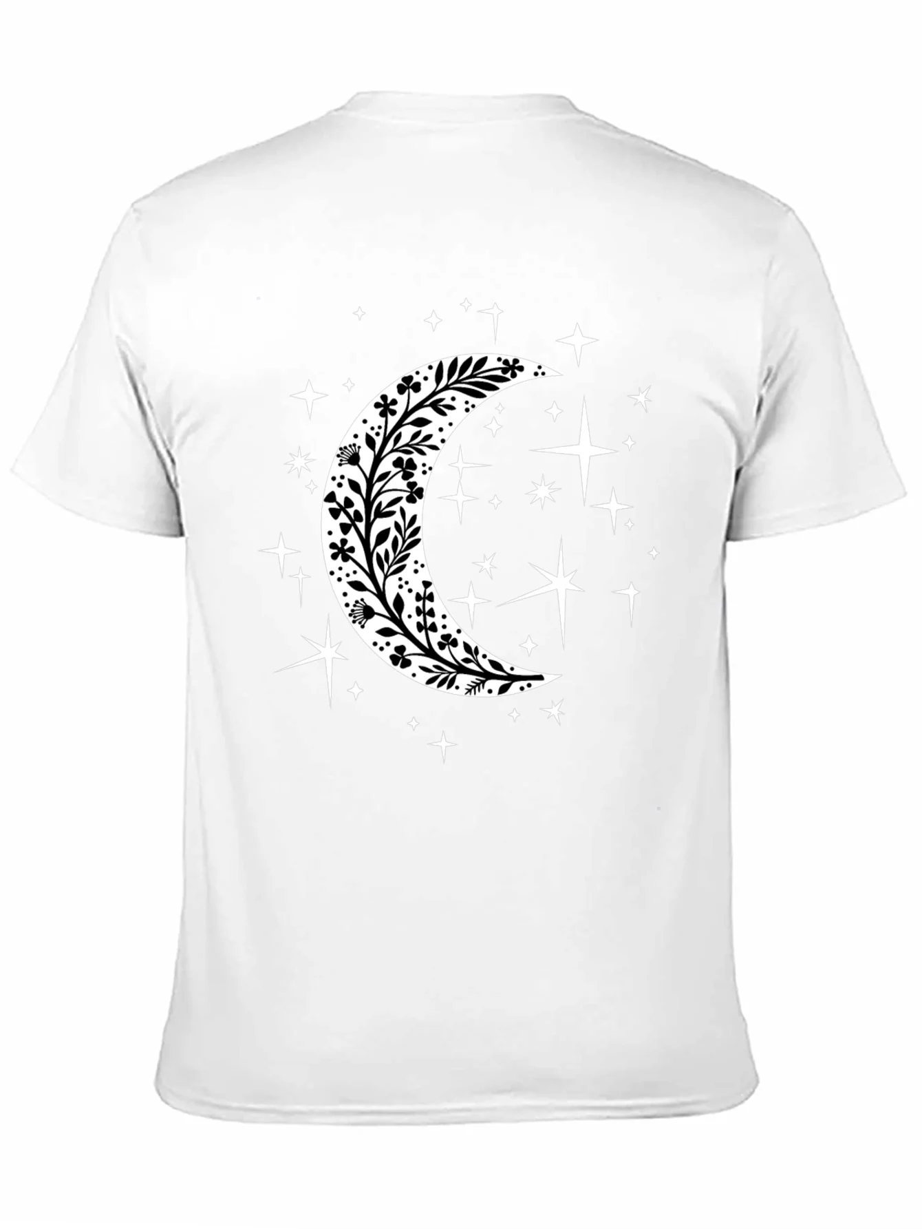 Camiseta Negra con Luna Floral y Estrellas