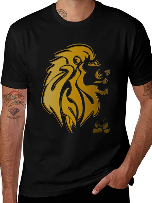 Camiseta Negra Hombre Dise?o Le¨®n Dorado