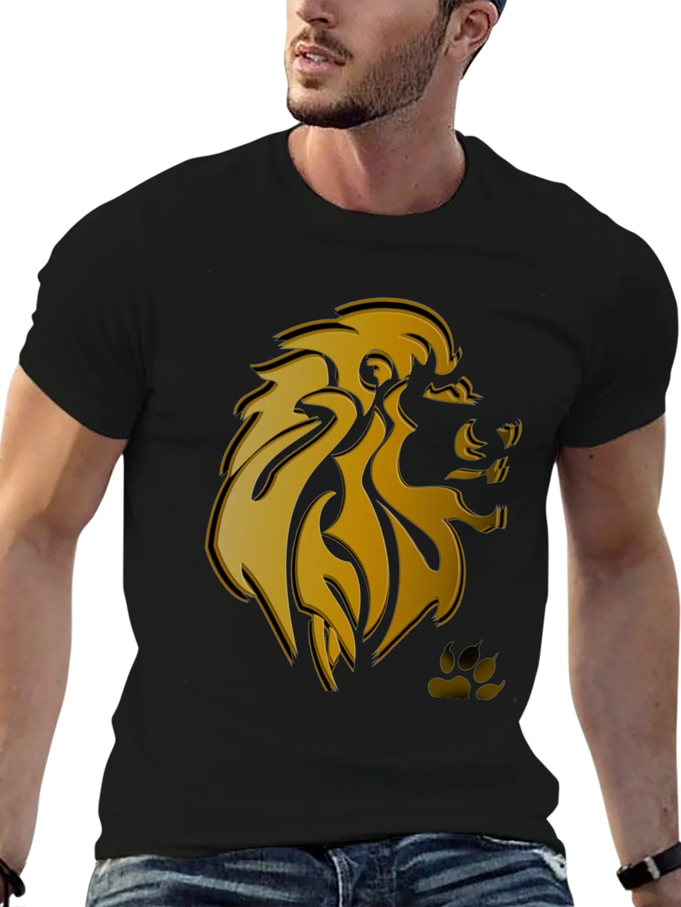 Camiseta Negra Hombre Dise?o Le¨®n Dorado