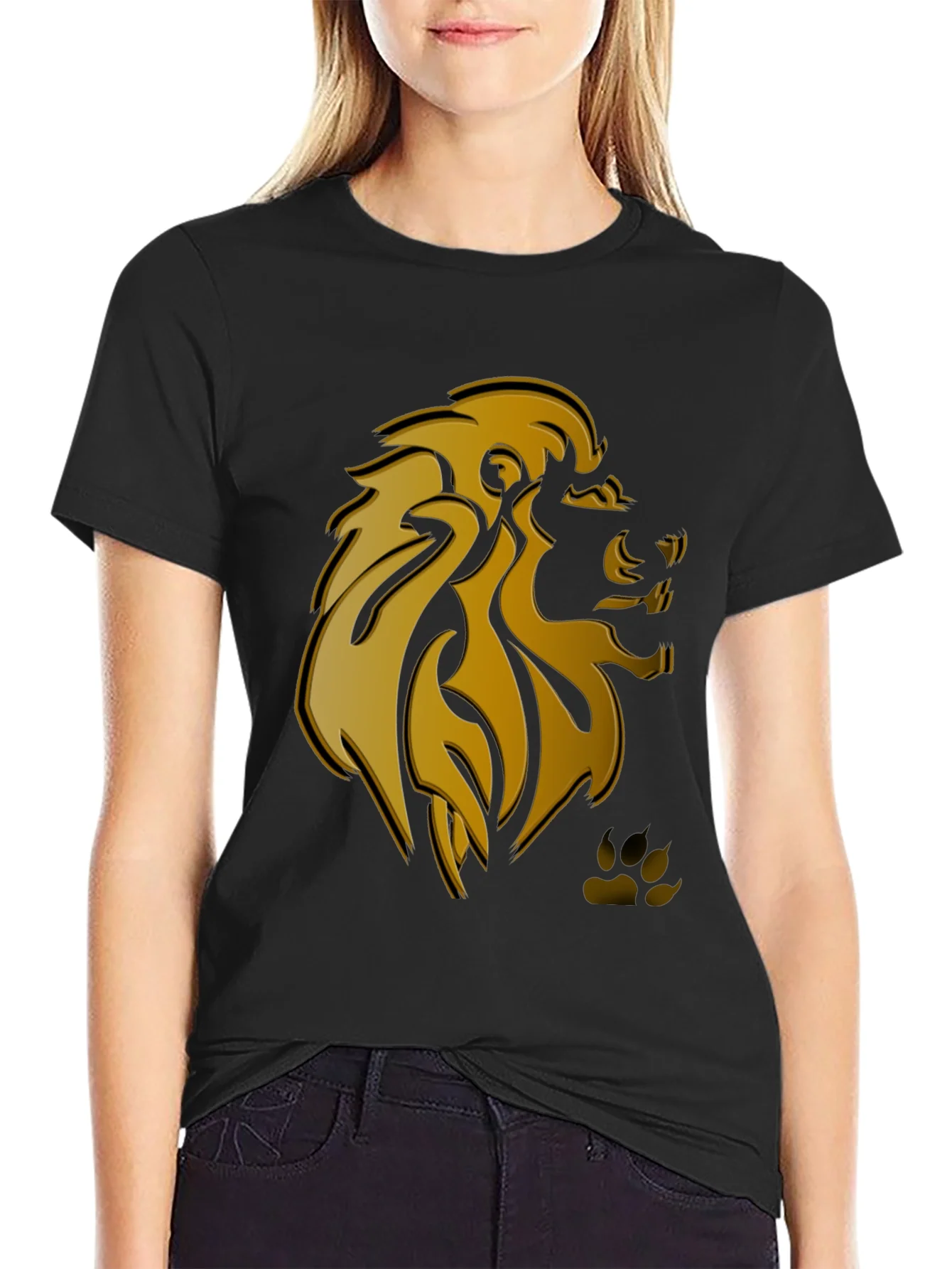 Camiseta Negra Hombre Dise?o Le¨®n Dorado