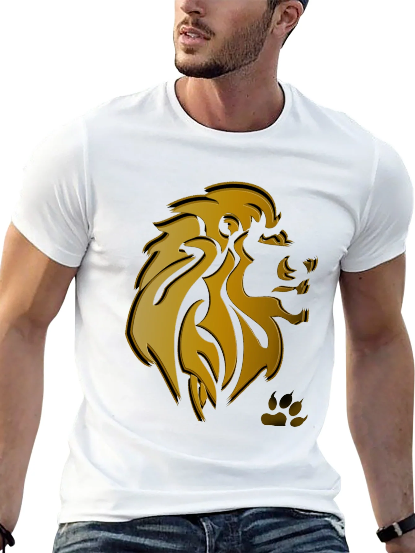Camiseta Negra Hombre Dise?o Le¨®n Dorado