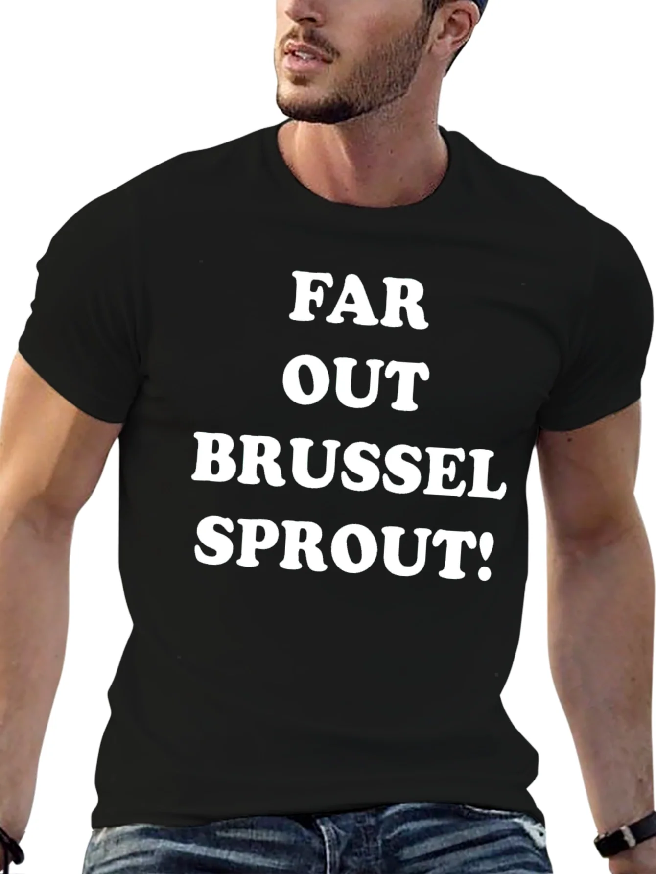 Camiseta Negra ?Far Out Brussel Sprout!
