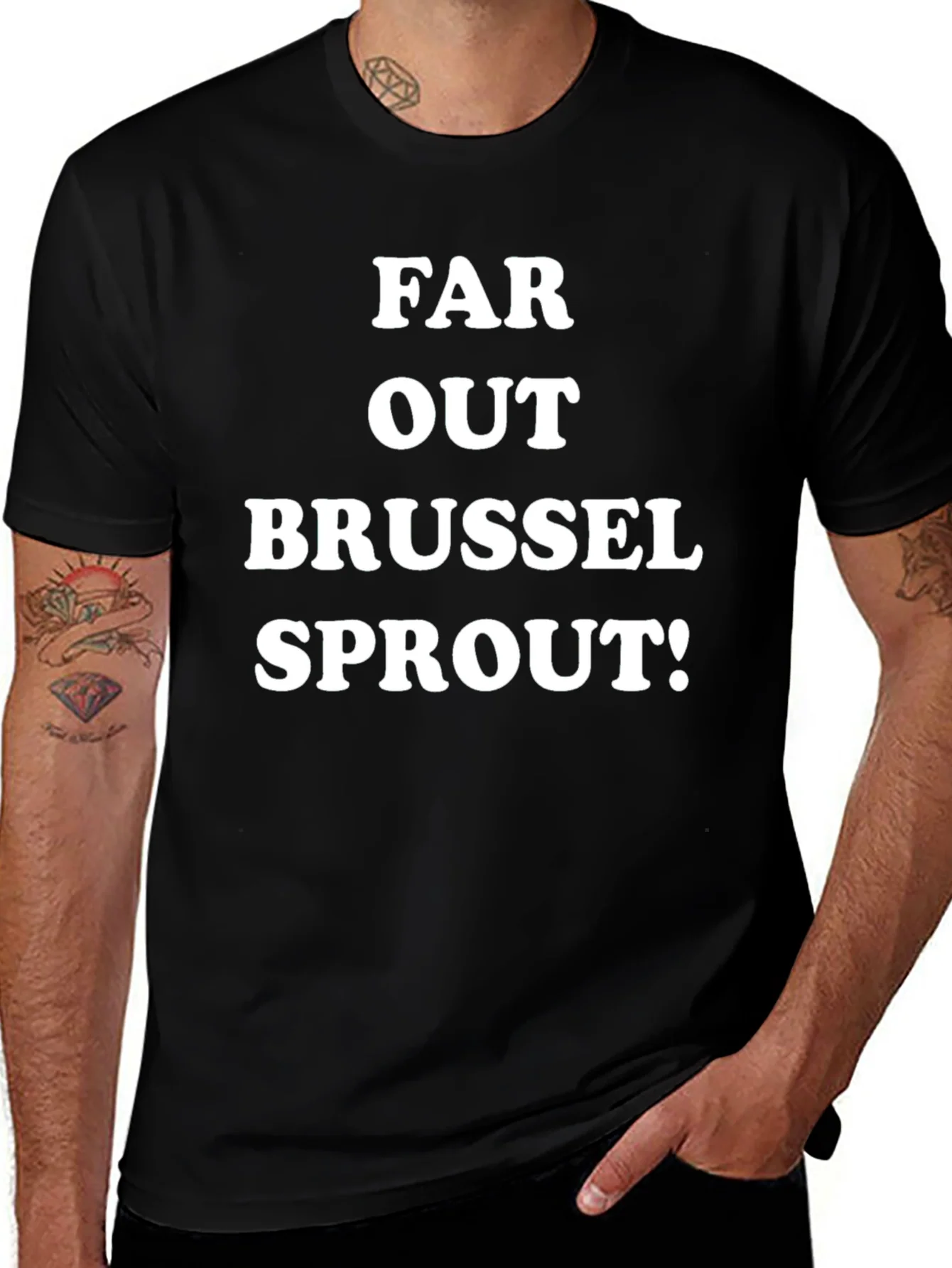 Camiseta Negra ?Far Out Brussel Sprout!