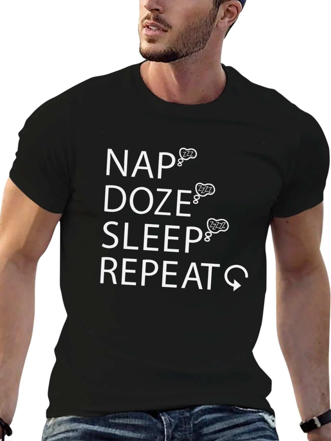 Rebbecca Nap Doze Sleep Repeat Graphic T-Shirt