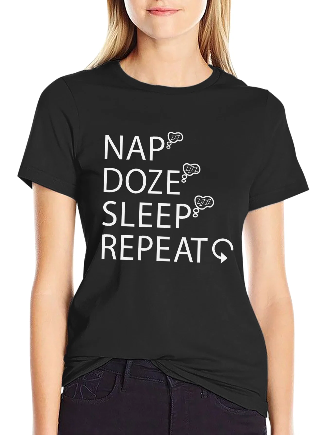 Rebbecca Nap Doze Sleep Repeat Graphic T-Shirt