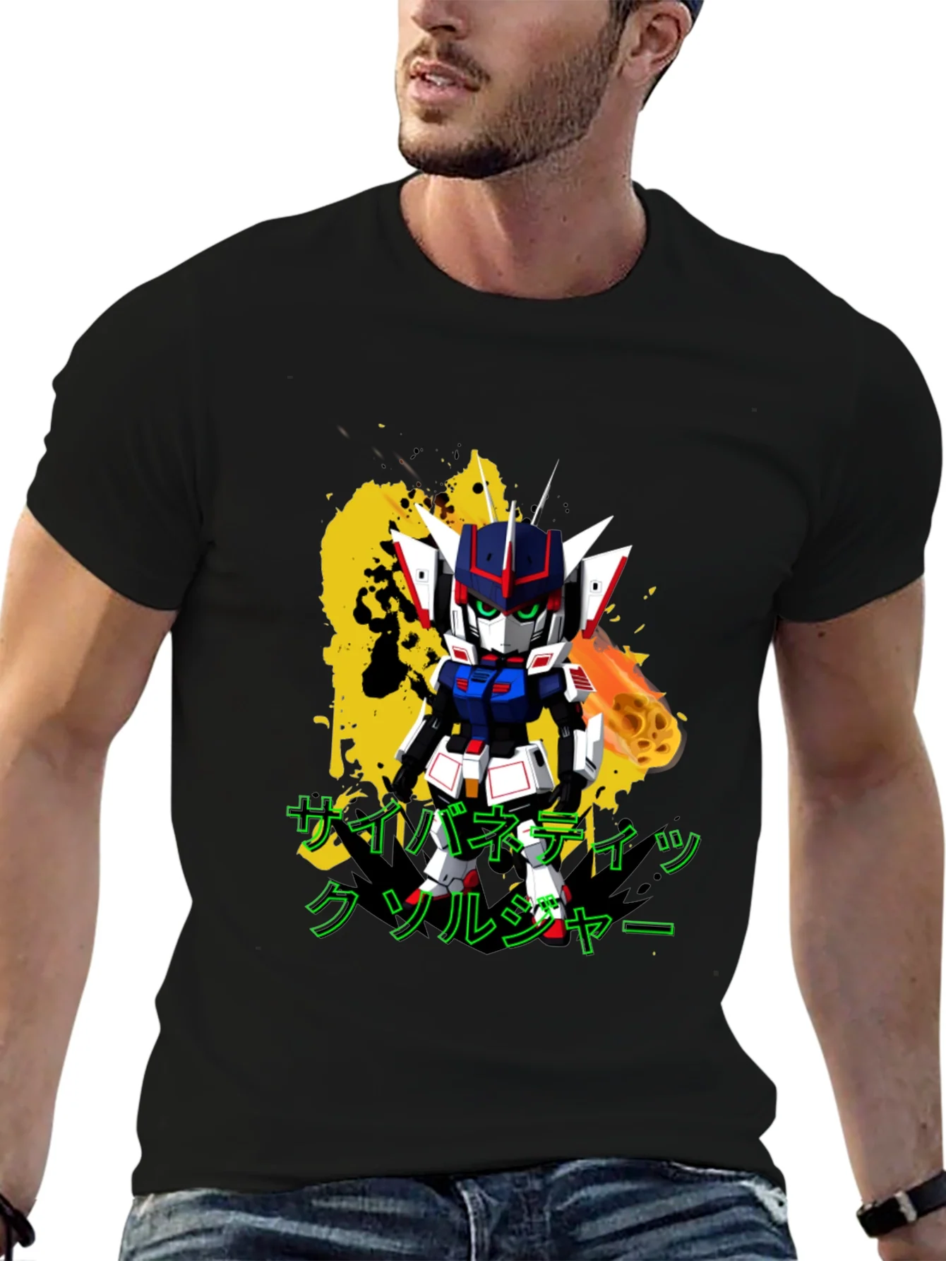 Camiseta Negra con Dise?o de Robot Anime