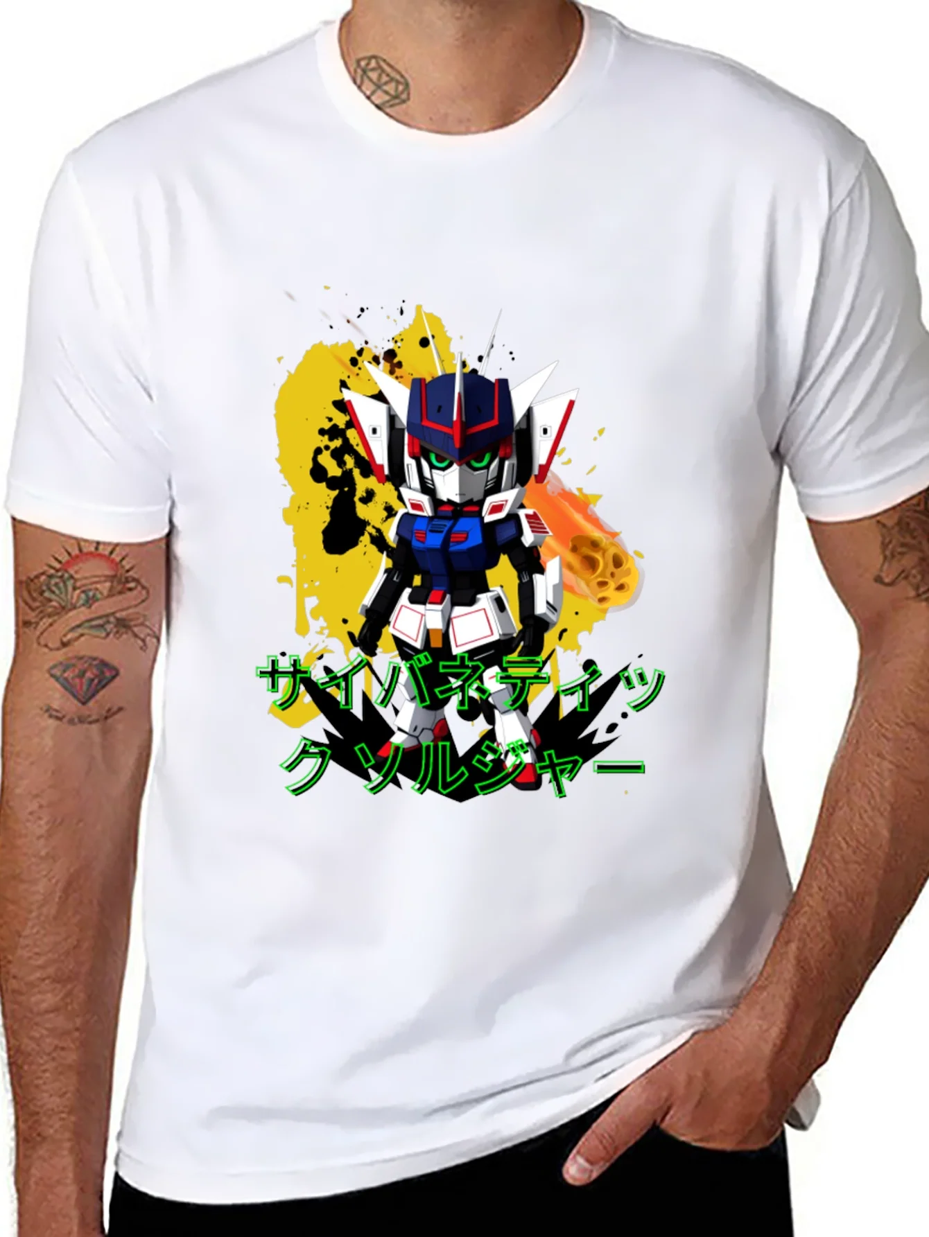 Camiseta Negra con Dise?o de Robot Anime