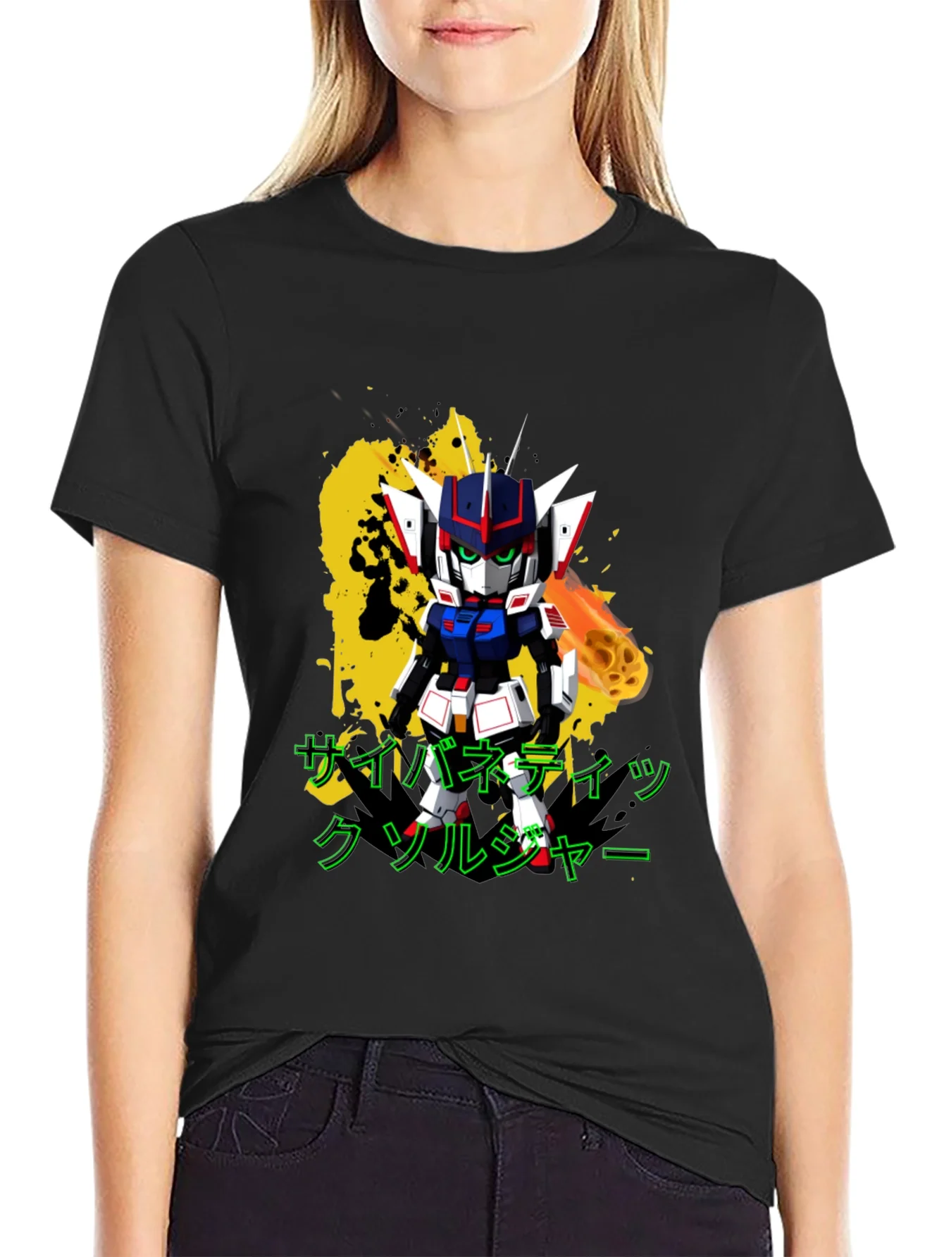 Camiseta Negra con Dise?o de Robot Anime